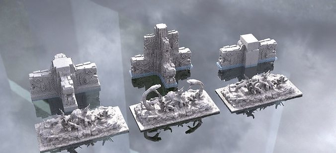 Ancient Dragons Ground Mayan Statues Model Stand 6 model 3D model