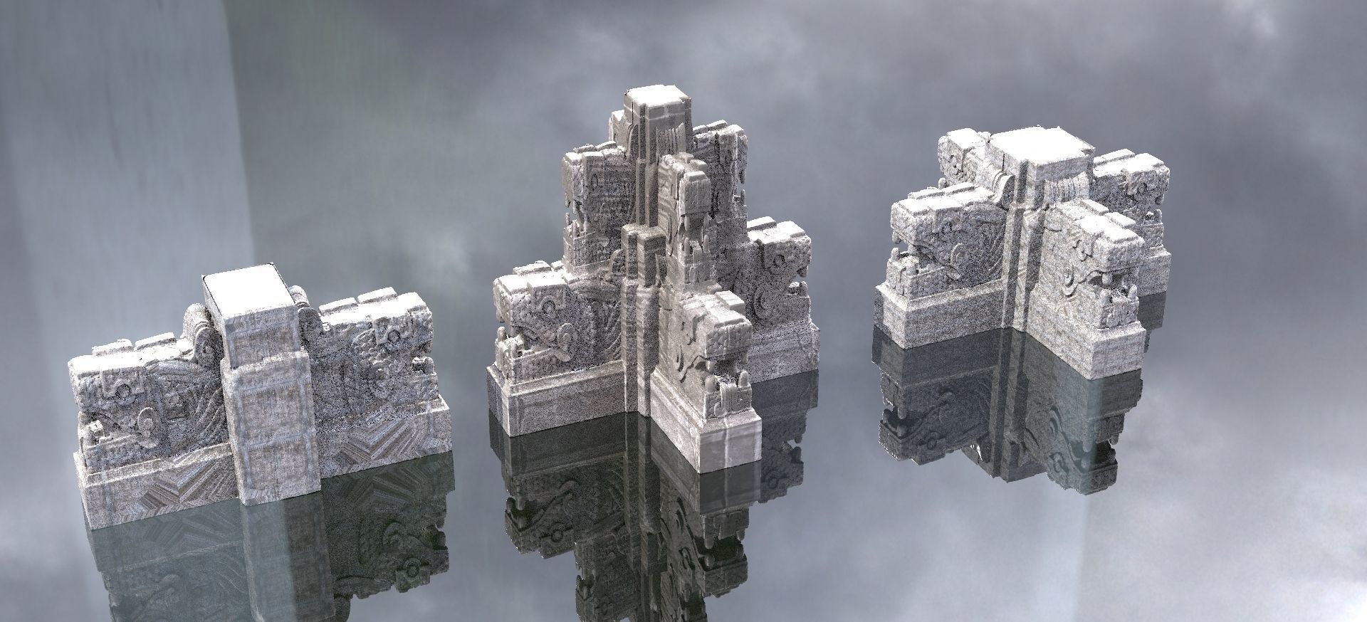 Ancient Dragons Ground Mayan Statues Model Stand 6 model 3D model_6