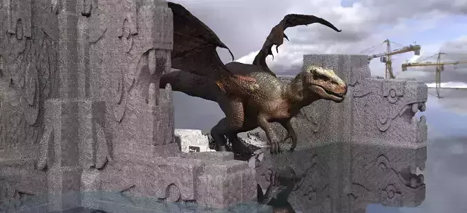 Ancient Jurassic Dragon with Mayan Temple Ruins