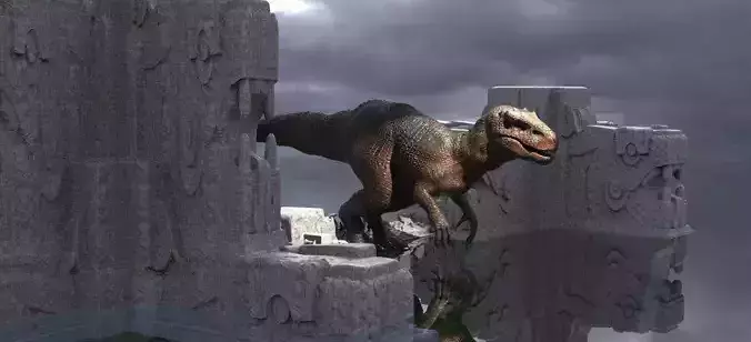 Tyrannosaurus rex  In Mayan Temple ruins Kit bash 3D model