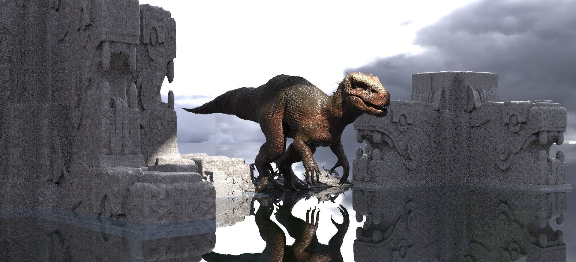 Tyrannosaurus rex  In Mayan Temple ruins Kit bash 3D model_2