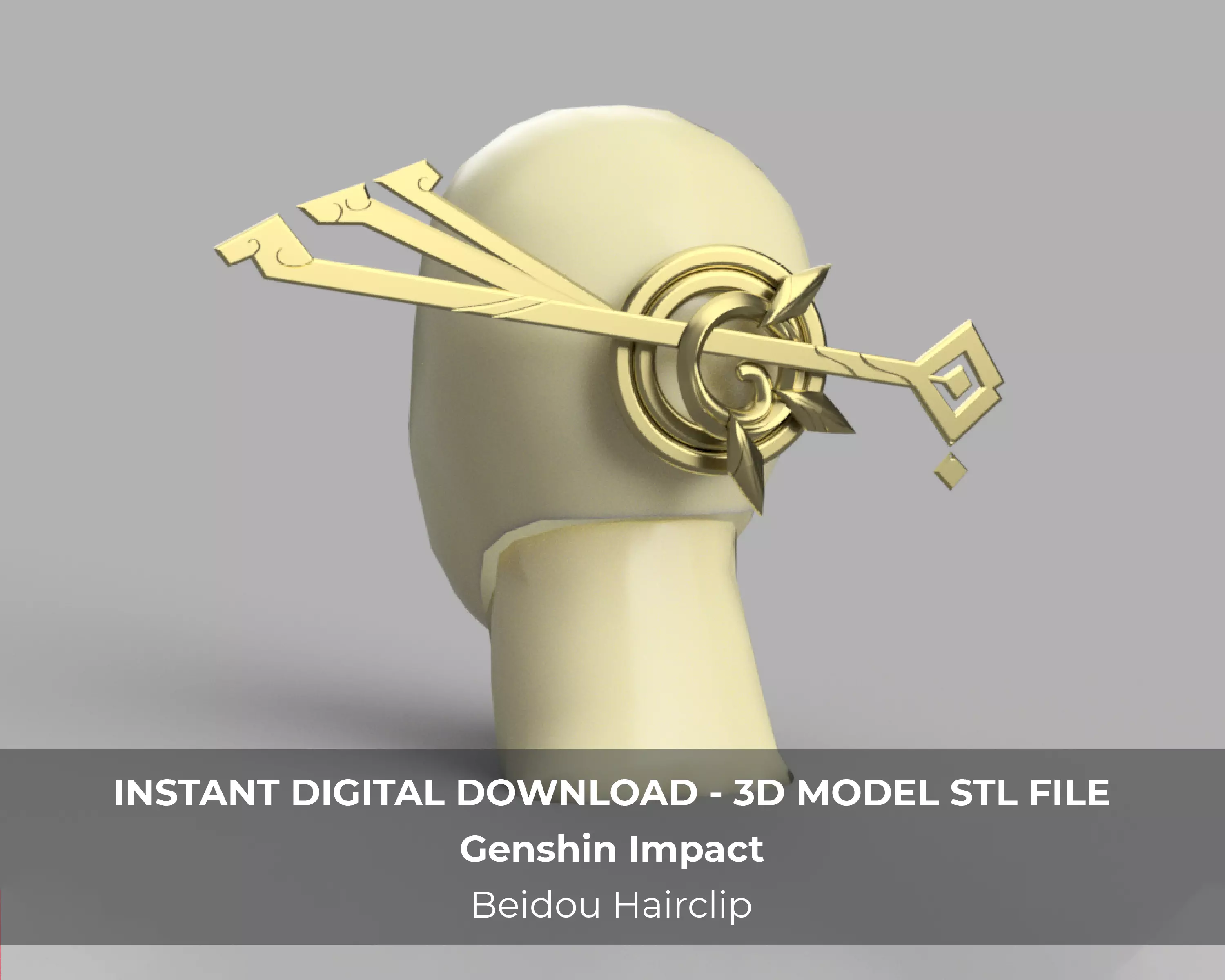 Genshin Impact Beidou Hair Clip 3D Model STL File 3D print model_0