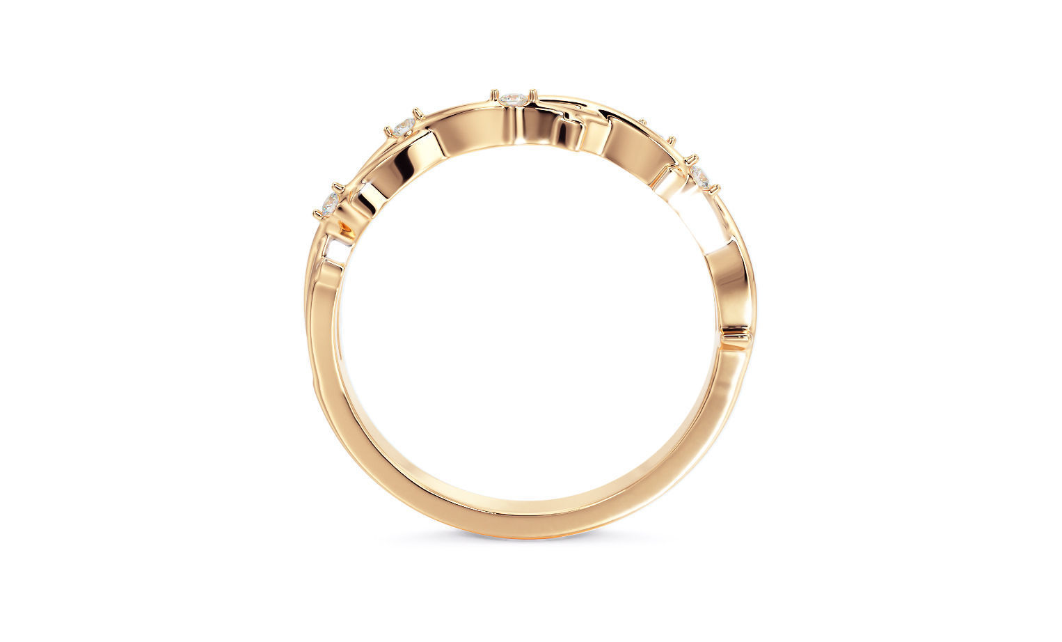 wedding gold ring leafs  3D print model_4