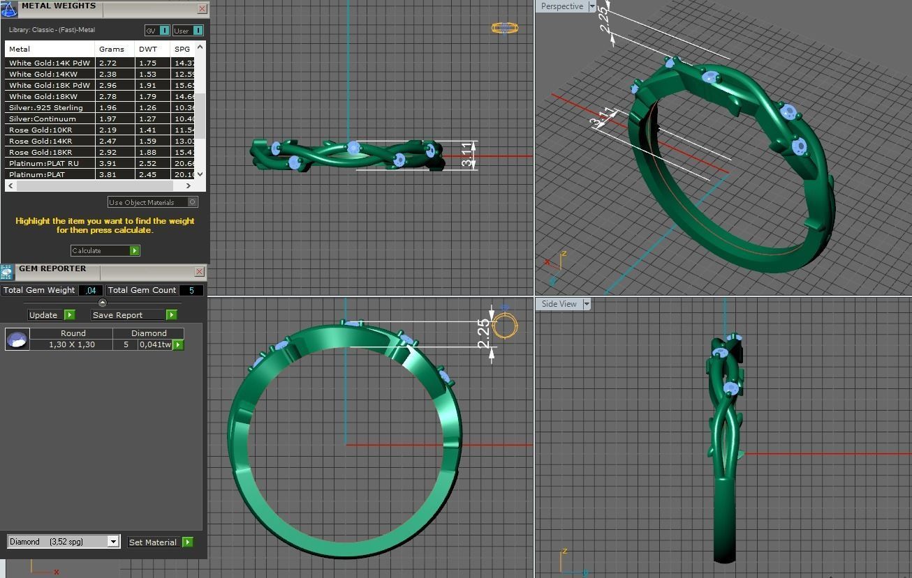 wedding gold ring leafs  3D print model_3