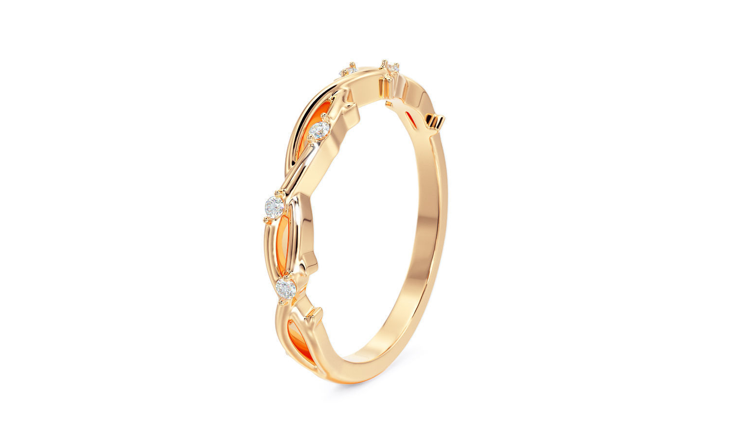 wedding gold ring leafs  3D print model_6