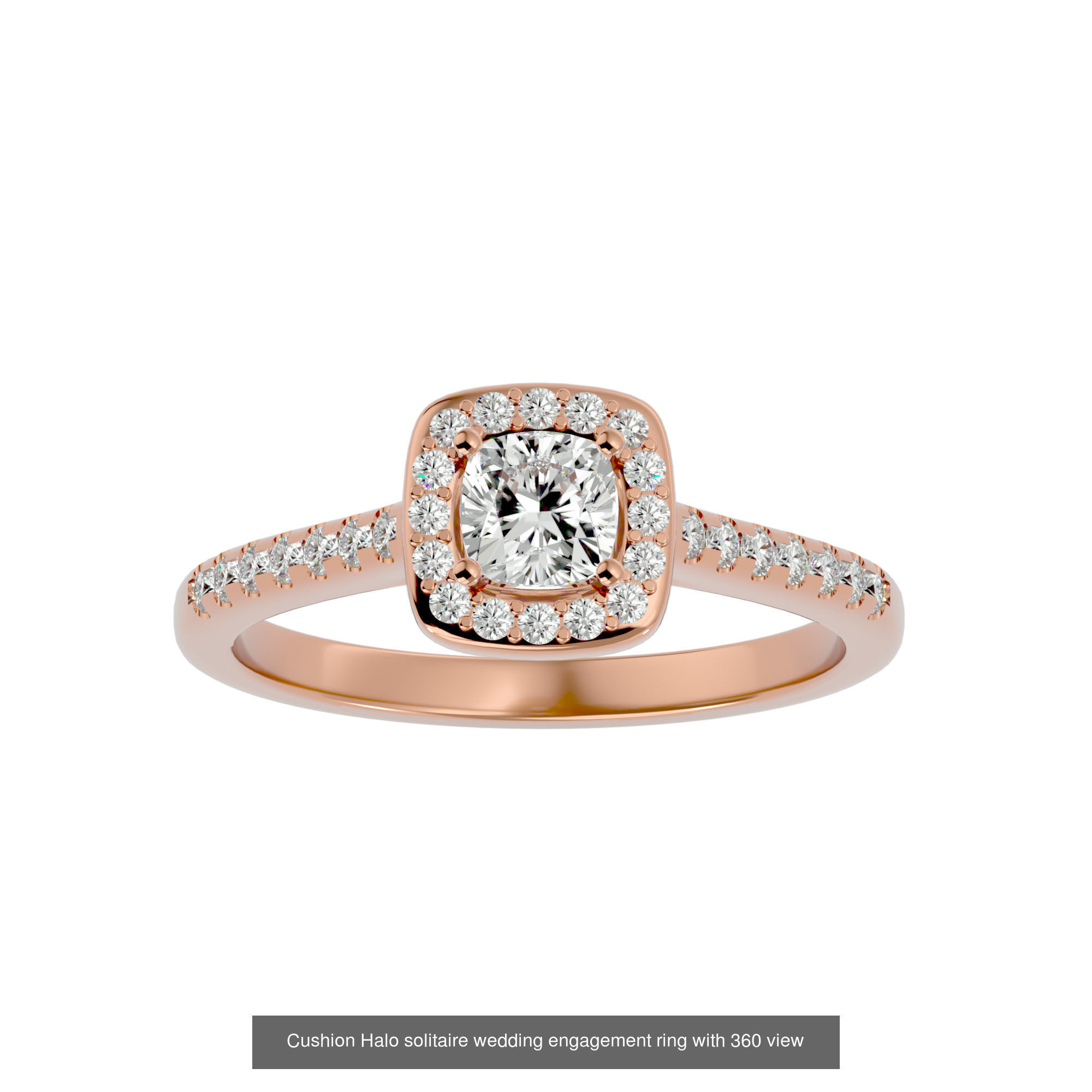 14 Cushion Halo solitaire wedding engagement ring with 360 view  3D Model Collection_12