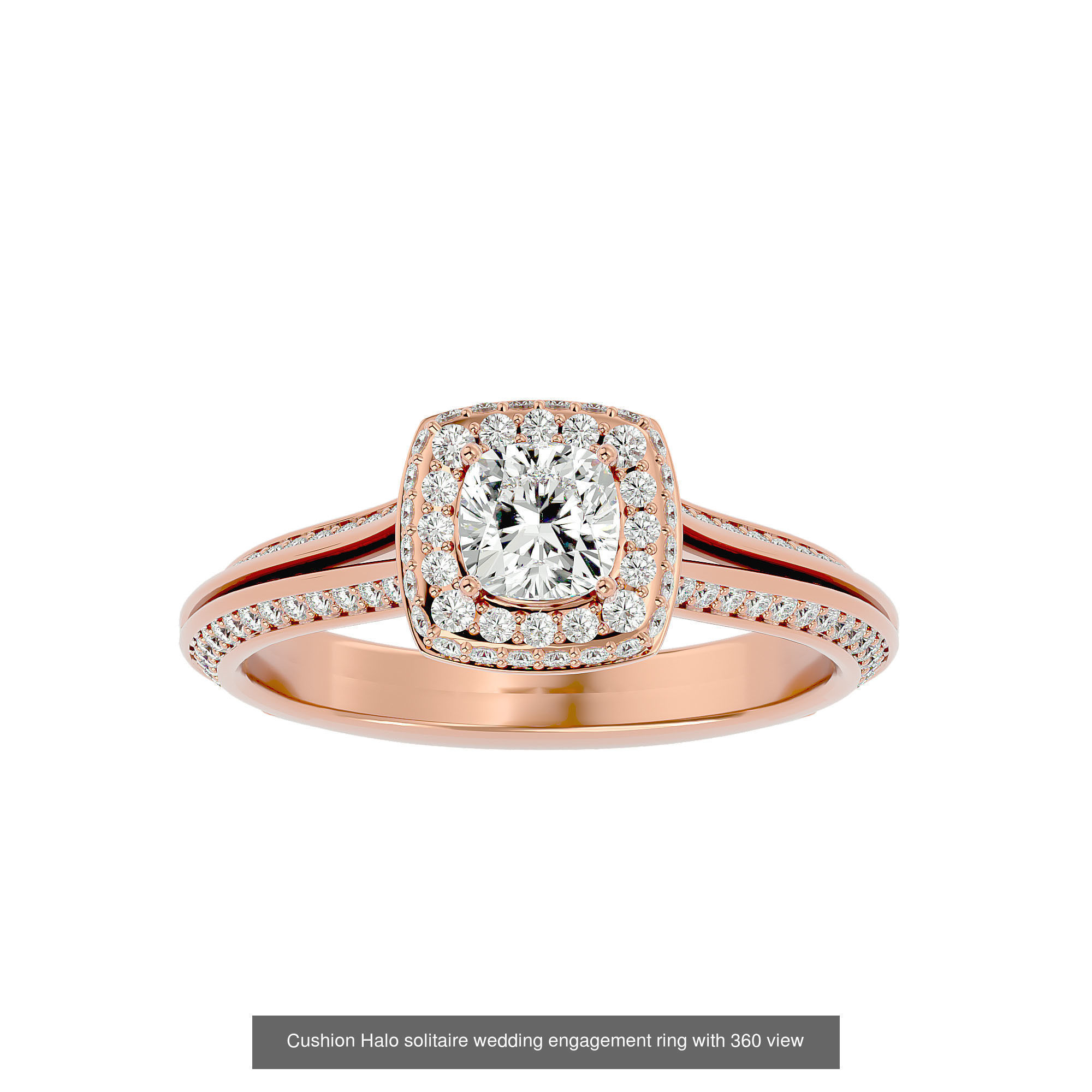 14 Cushion Halo solitaire wedding engagement ring with 360 view  3D Model Collection_5