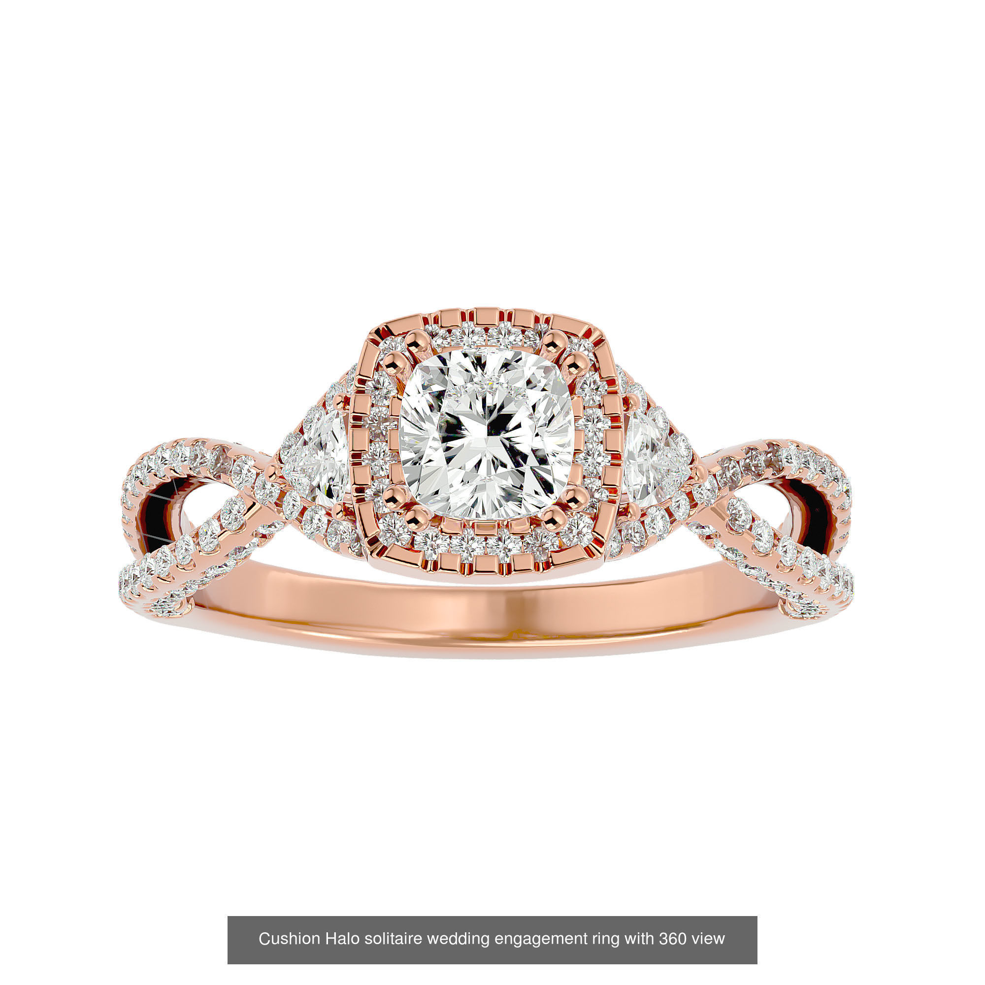 14 Cushion Halo solitaire wedding engagement ring with 360 view  3D Model Collection_15