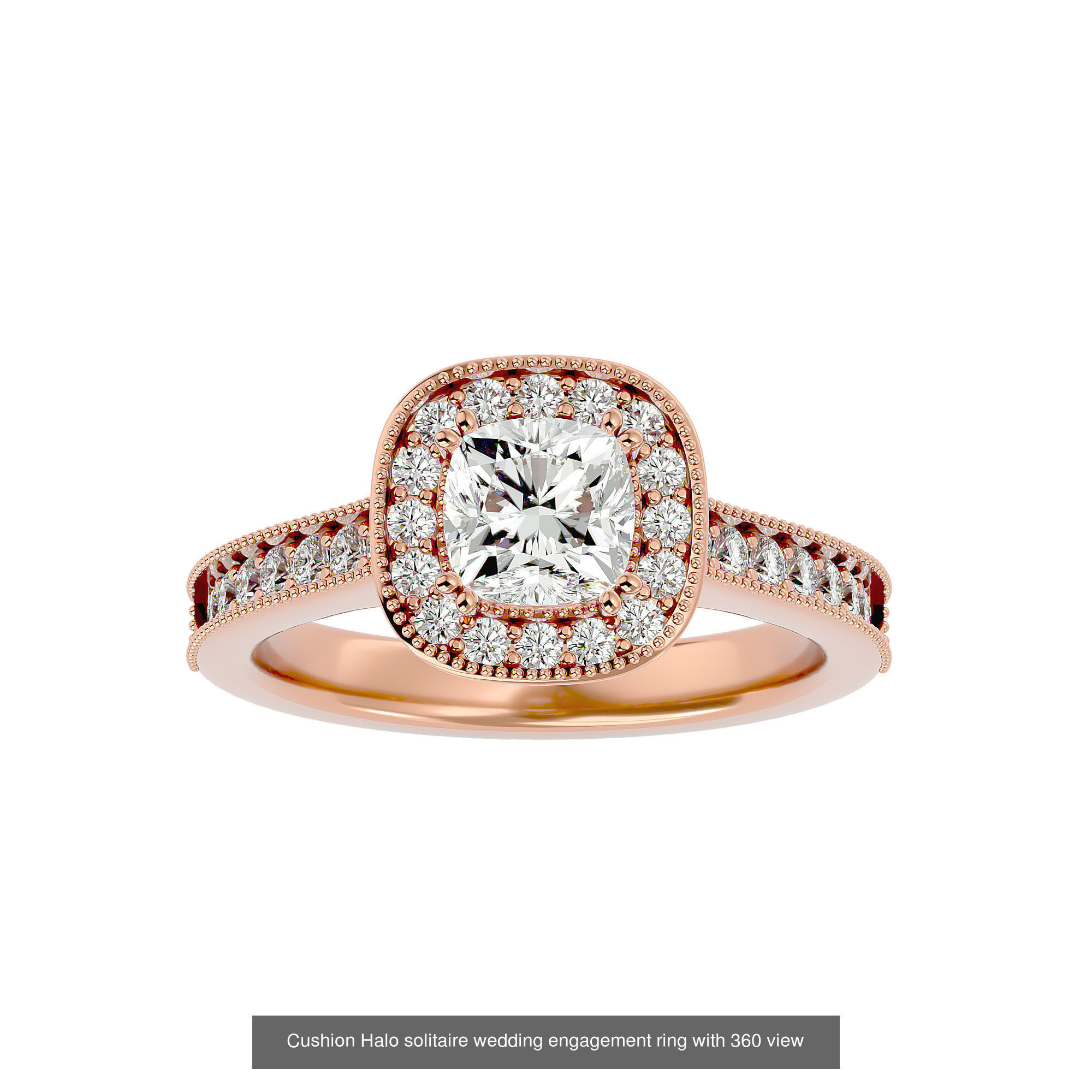 14 Cushion Halo solitaire wedding engagement ring with 360 view  3D Model Collection_10