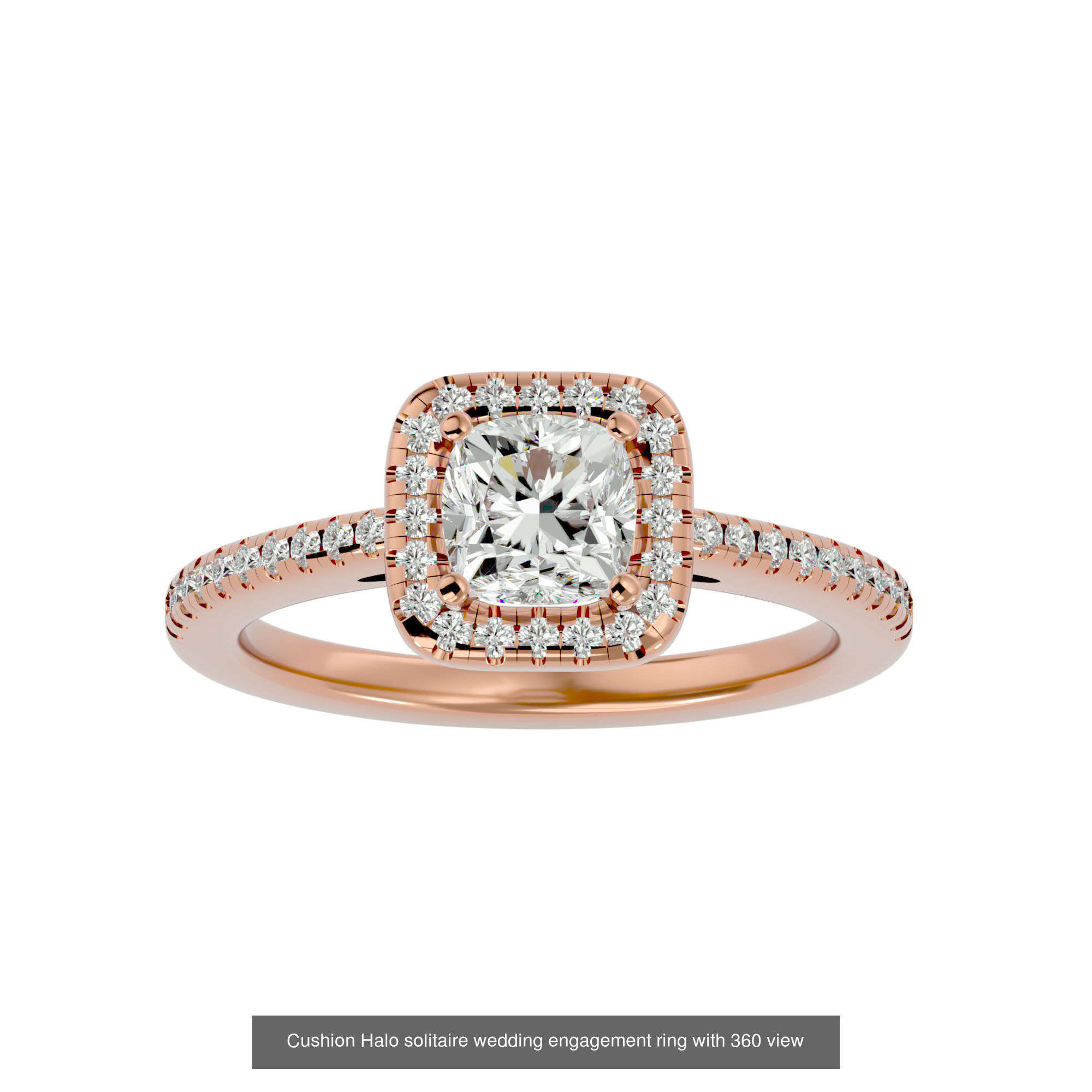 14 Cushion Halo solitaire wedding engagement ring with 360 view  3D Model Collection_13