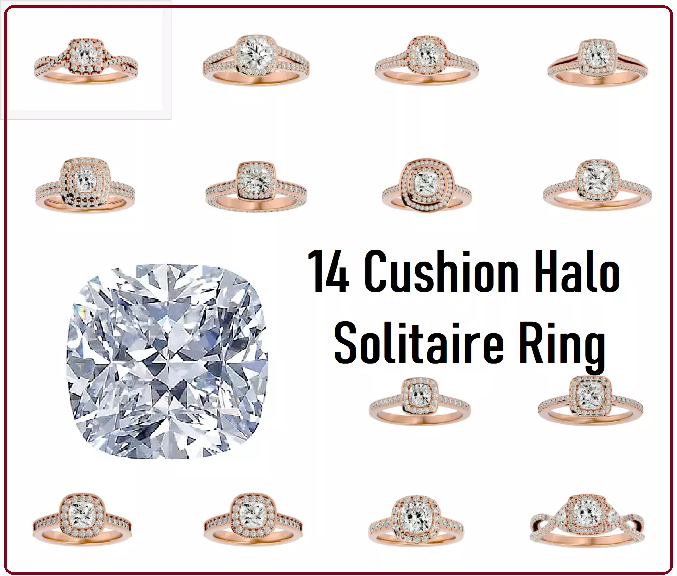 14 Cushion Halo solitaire wedding engagement ring with 360 view  3D Model Collection_0