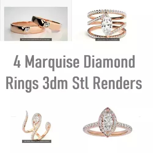 4 Marquise Diamond Rings 3dm stl renders details  3D Model Collection