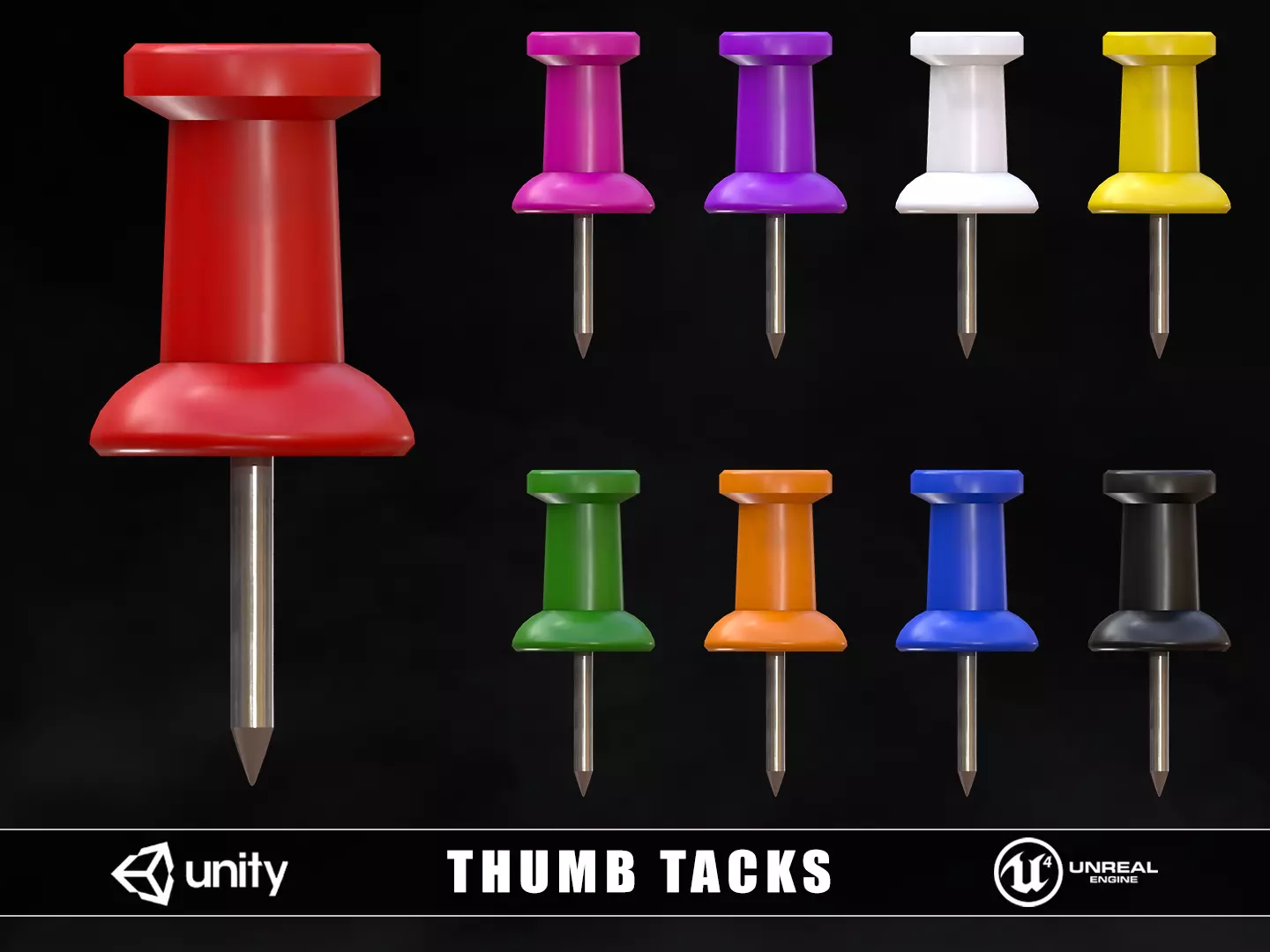 Thumb Tacks Low-poly 3D model_0
