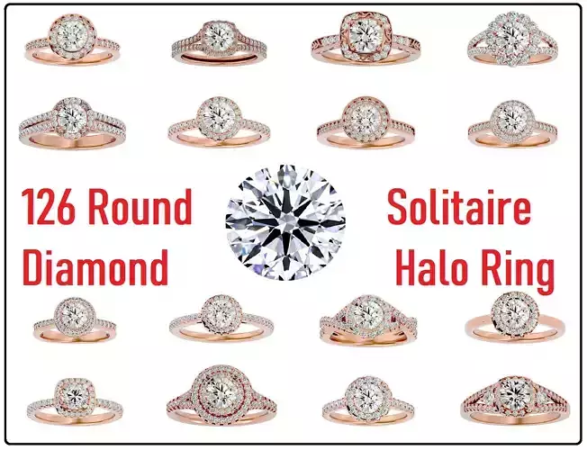 126 Round Halo solitaire wedding engagement ring with 360 view 3D Model Collection