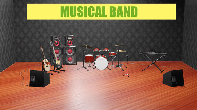 musical instrument set Low-poly 3D model