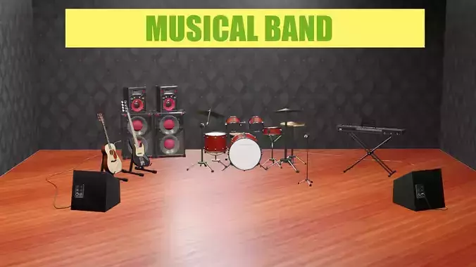 musical instrument set Low-poly 3D model