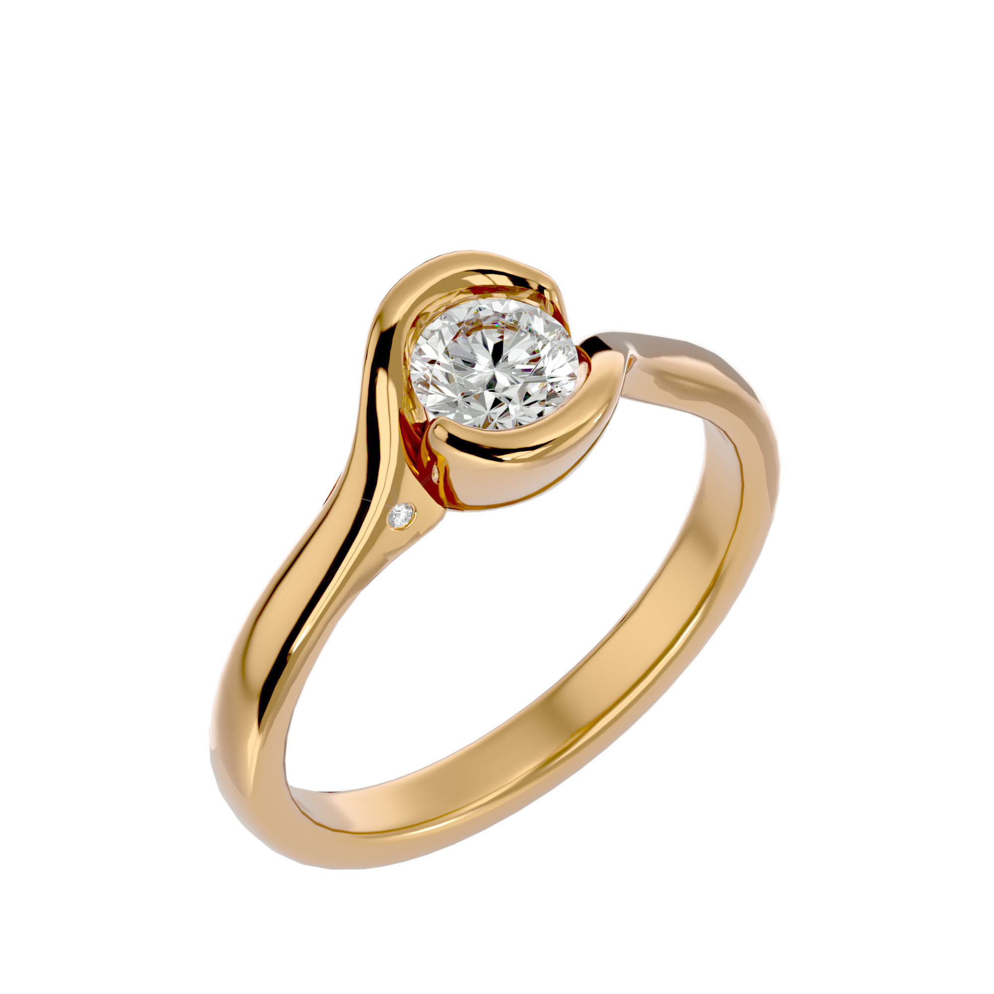 Single Round diamond Women solitaire ring with 360 View 3D print model_11