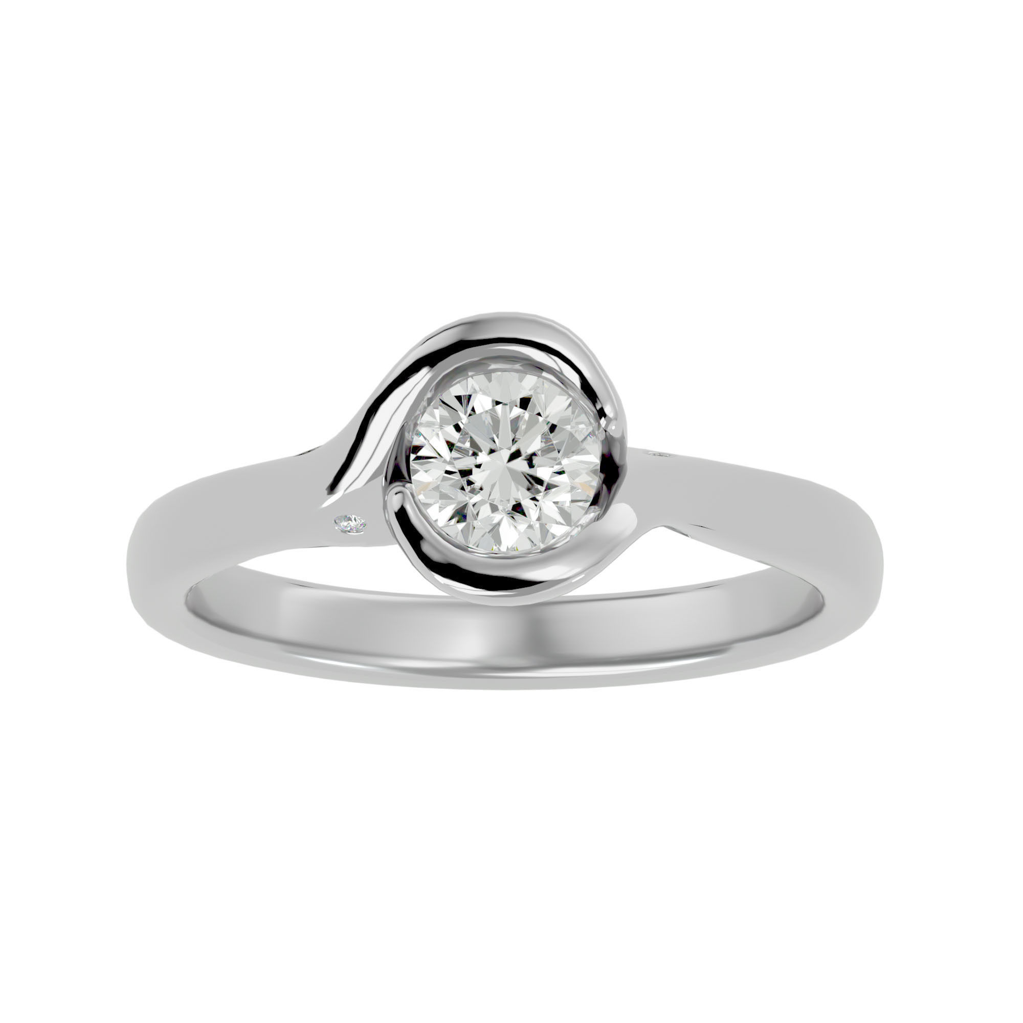 Single Round diamond Women solitaire ring with 360 View 3D print model_3