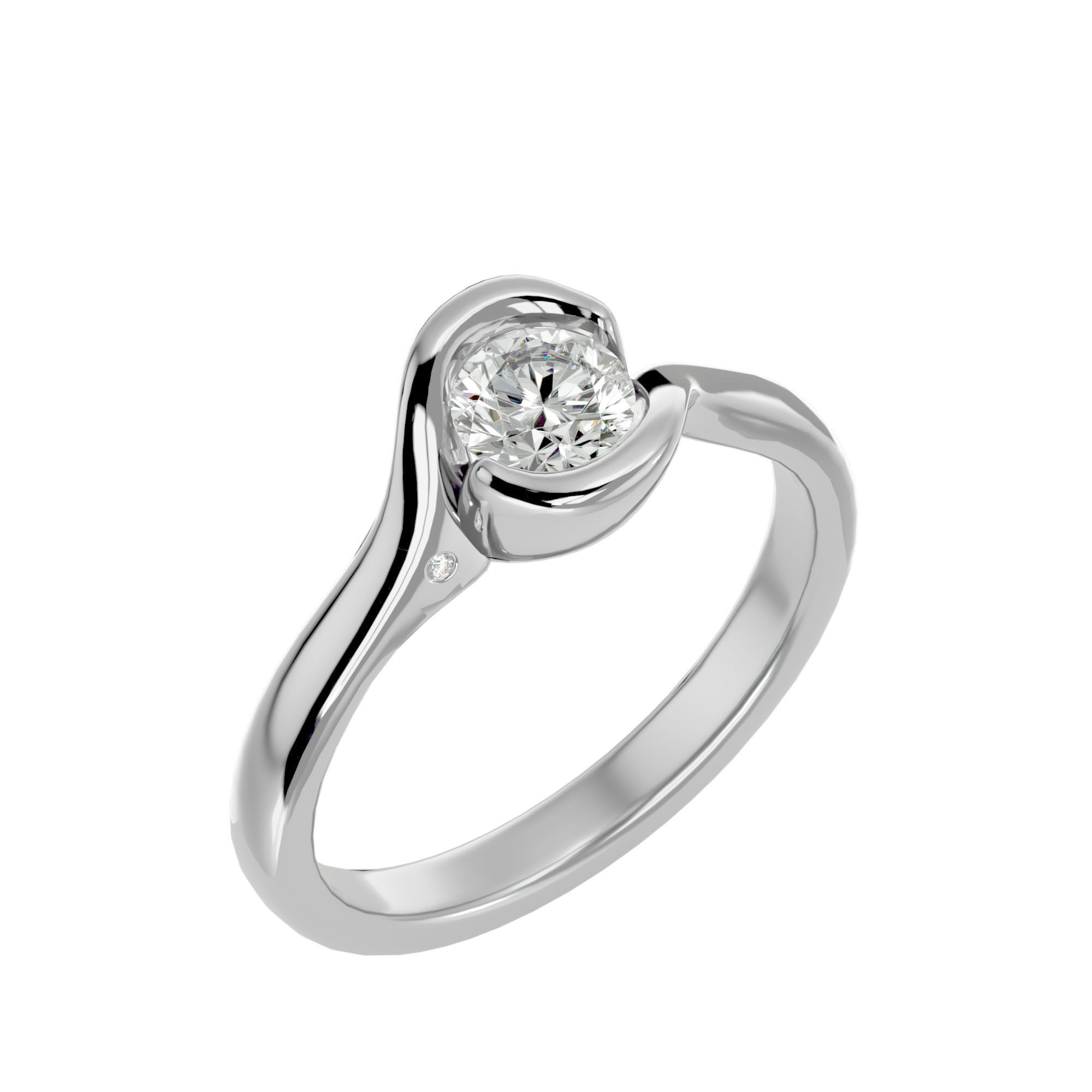 Single Round diamond Women solitaire ring with 360 View 3D print model_10