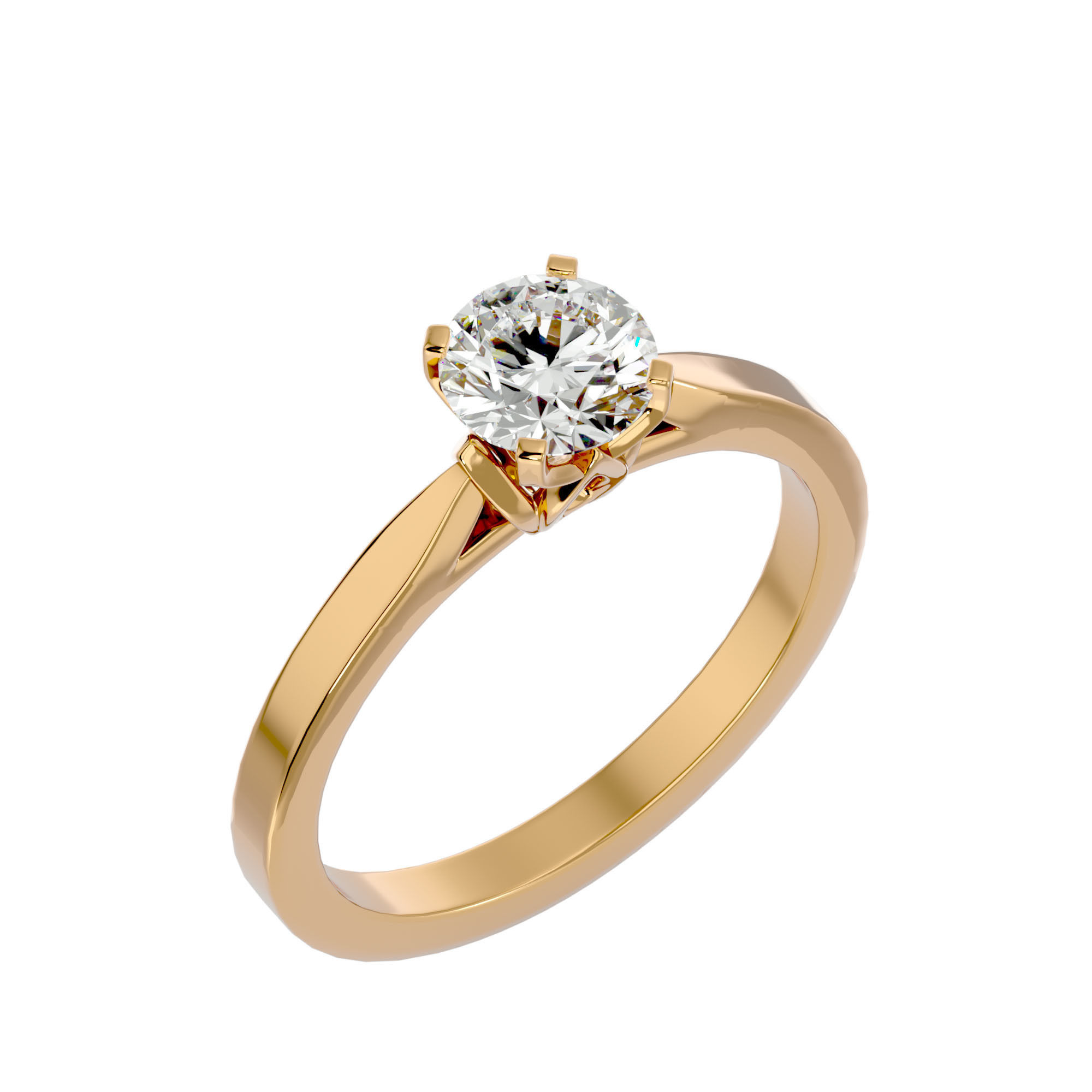 Single Round diamond Women solitaire ring with 360 View 3D print model_12