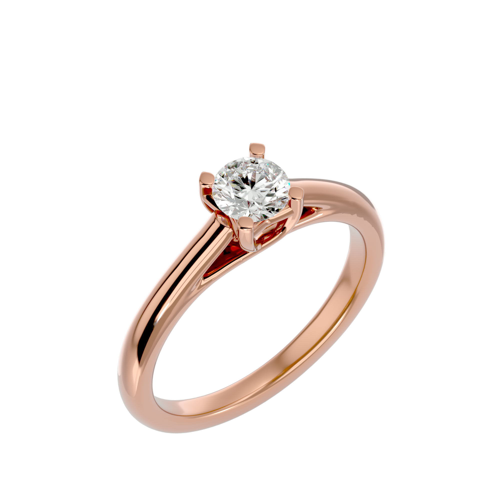 Single Round diamond Women solitaire ring with 360 View 3D print model_12