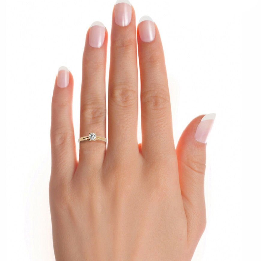 Single Round diamond Women solitaire ring with 360 View 3D print model_14