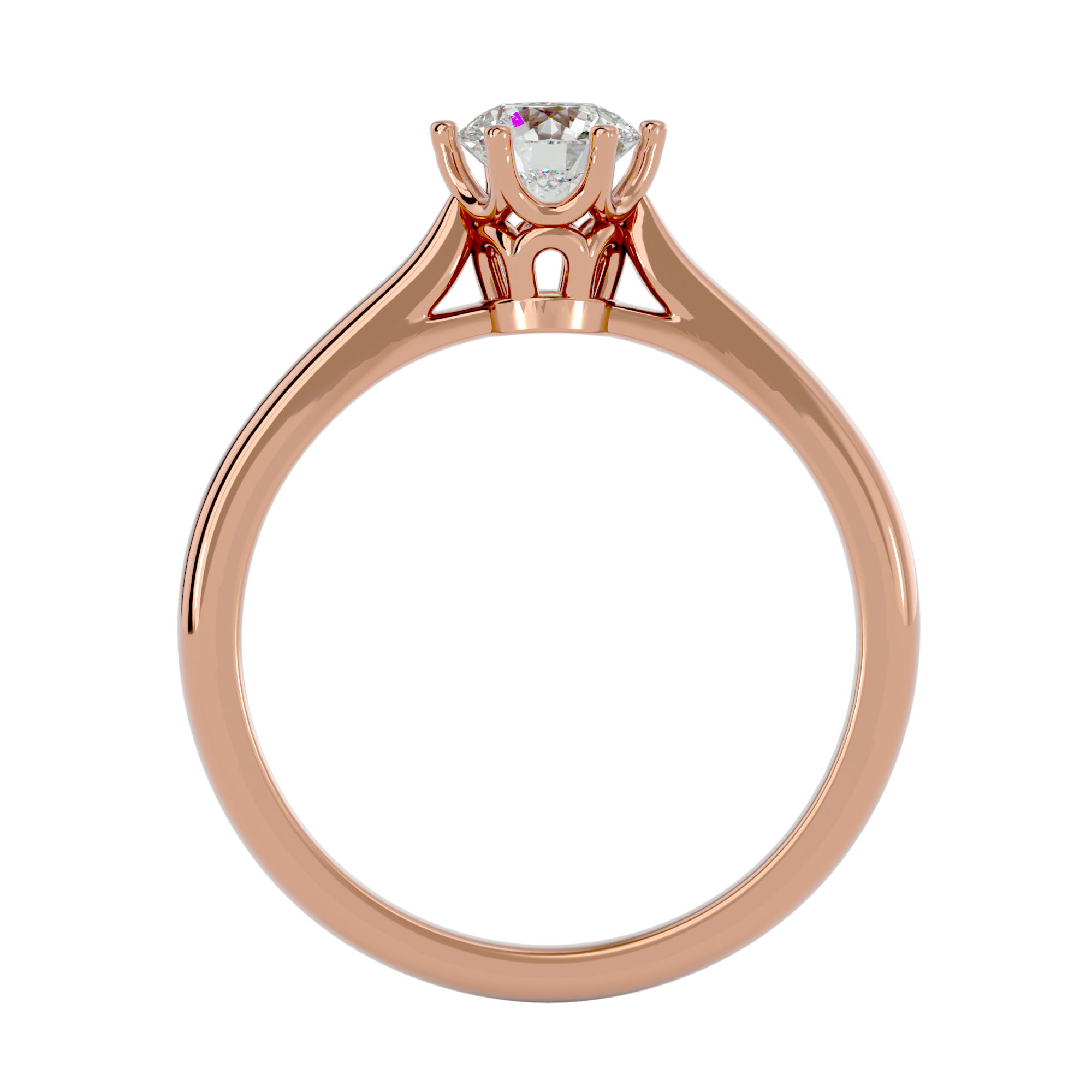 Single Round diamond Women solitaire ring with 360 View 3D print model_7