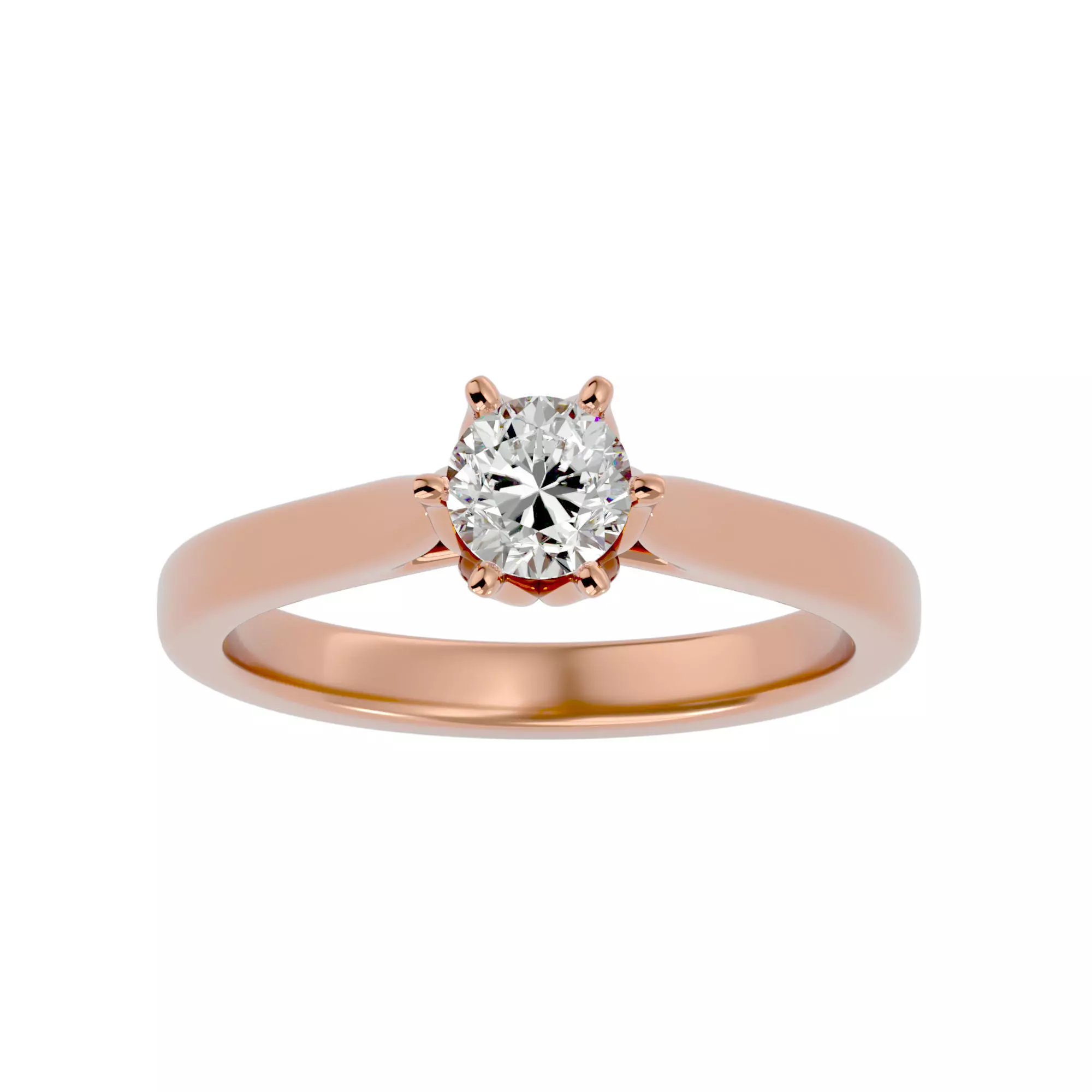 Single Round diamond Women solitaire ring with 360 View 3D print model_0