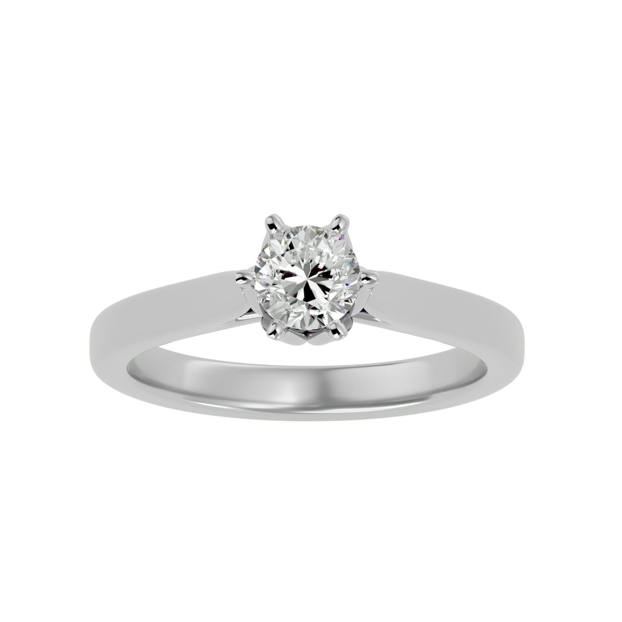 Single Round diamond Women solitaire ring with 360 View 3D print model_3