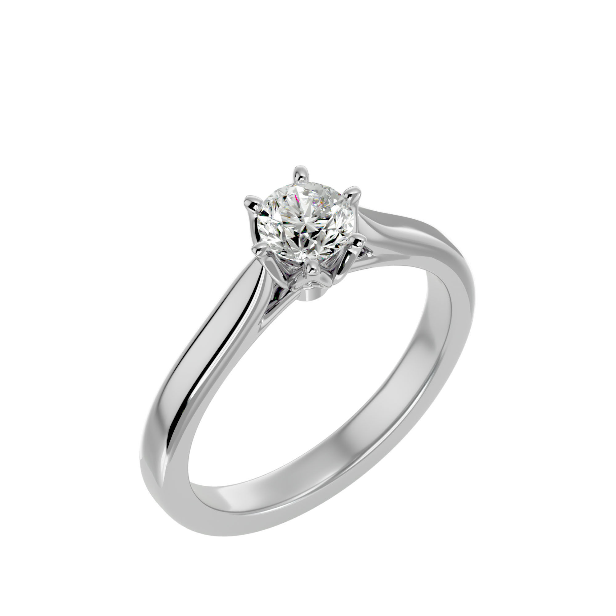 Single Round diamond Women solitaire ring with 360 View 3D print model_10