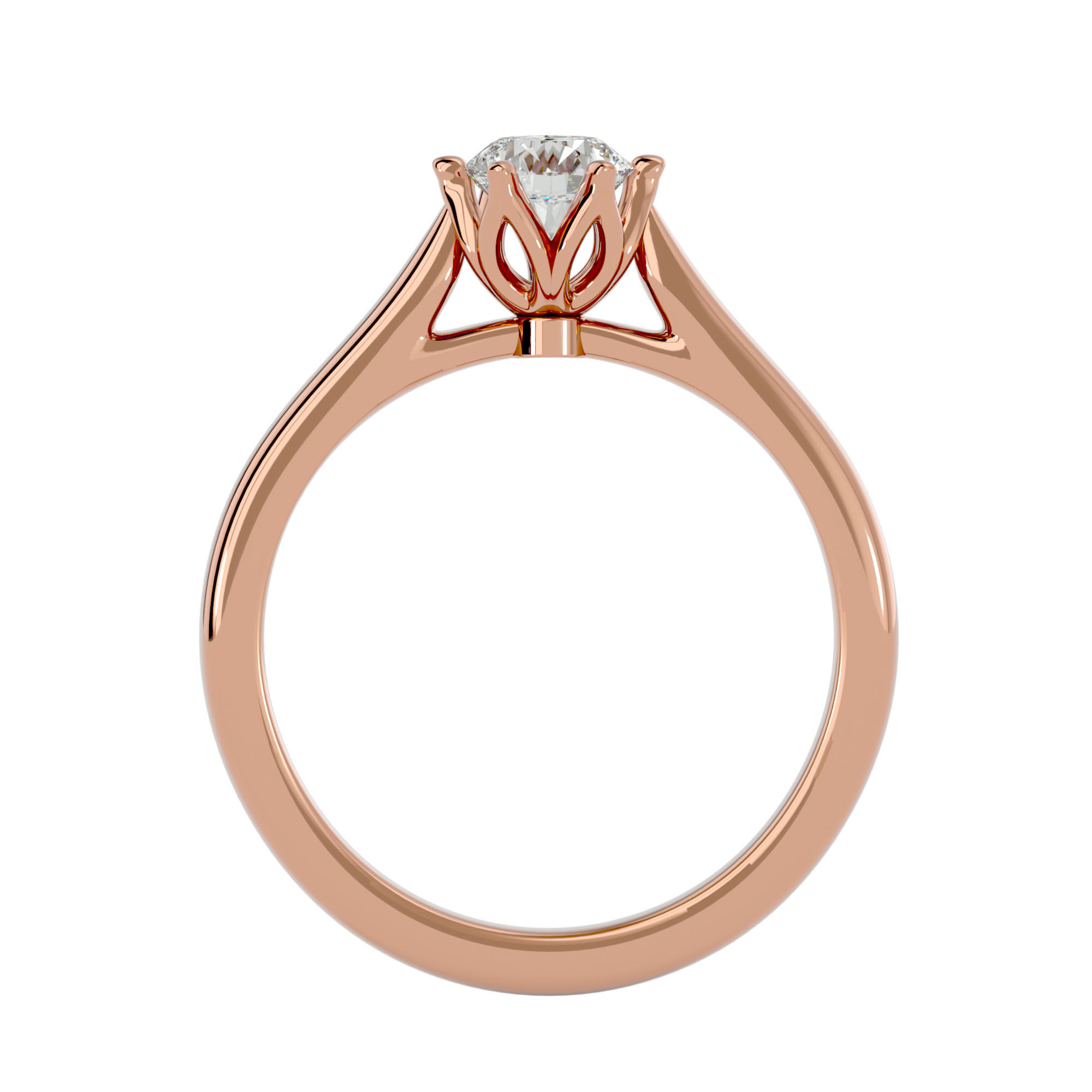 Single Round diamond Women solitaire ring with 360 View 3D print model_6