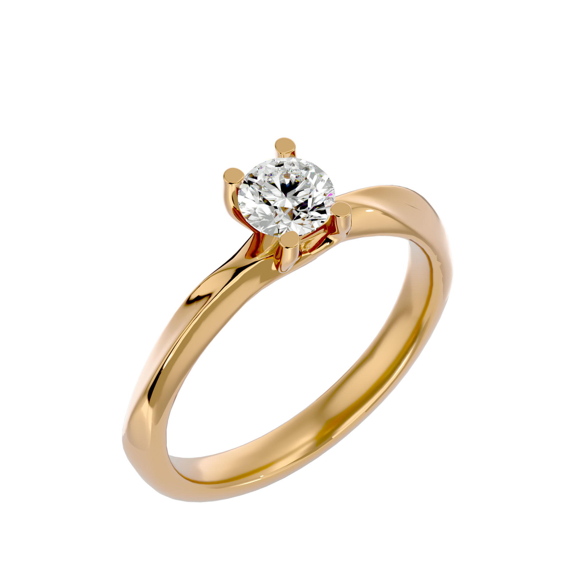 Single Round diamond Women solitaire ring with 360 View 3D print model_12