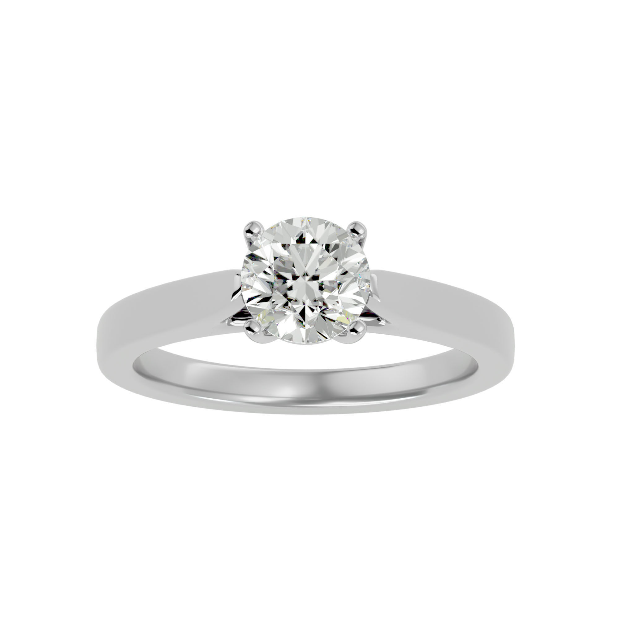 Single Round diamond Women solitaire ring with 360 View 3D print model_3