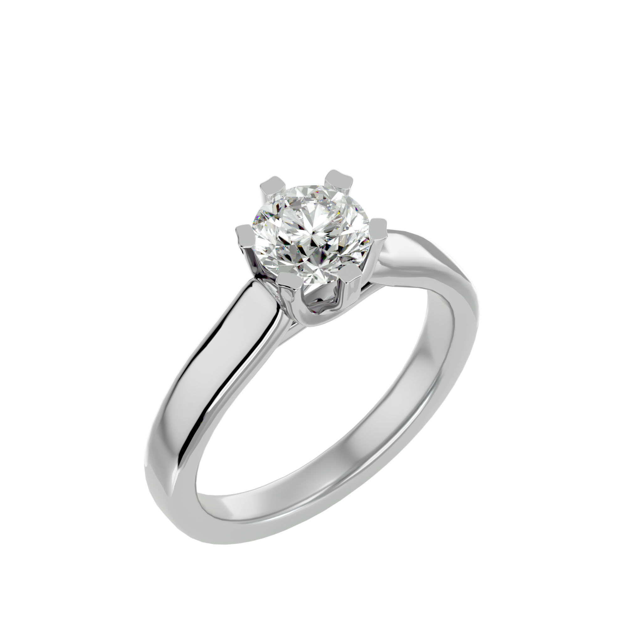 Single Round diamond Women solitaire ring with 360 View 3D print model_10