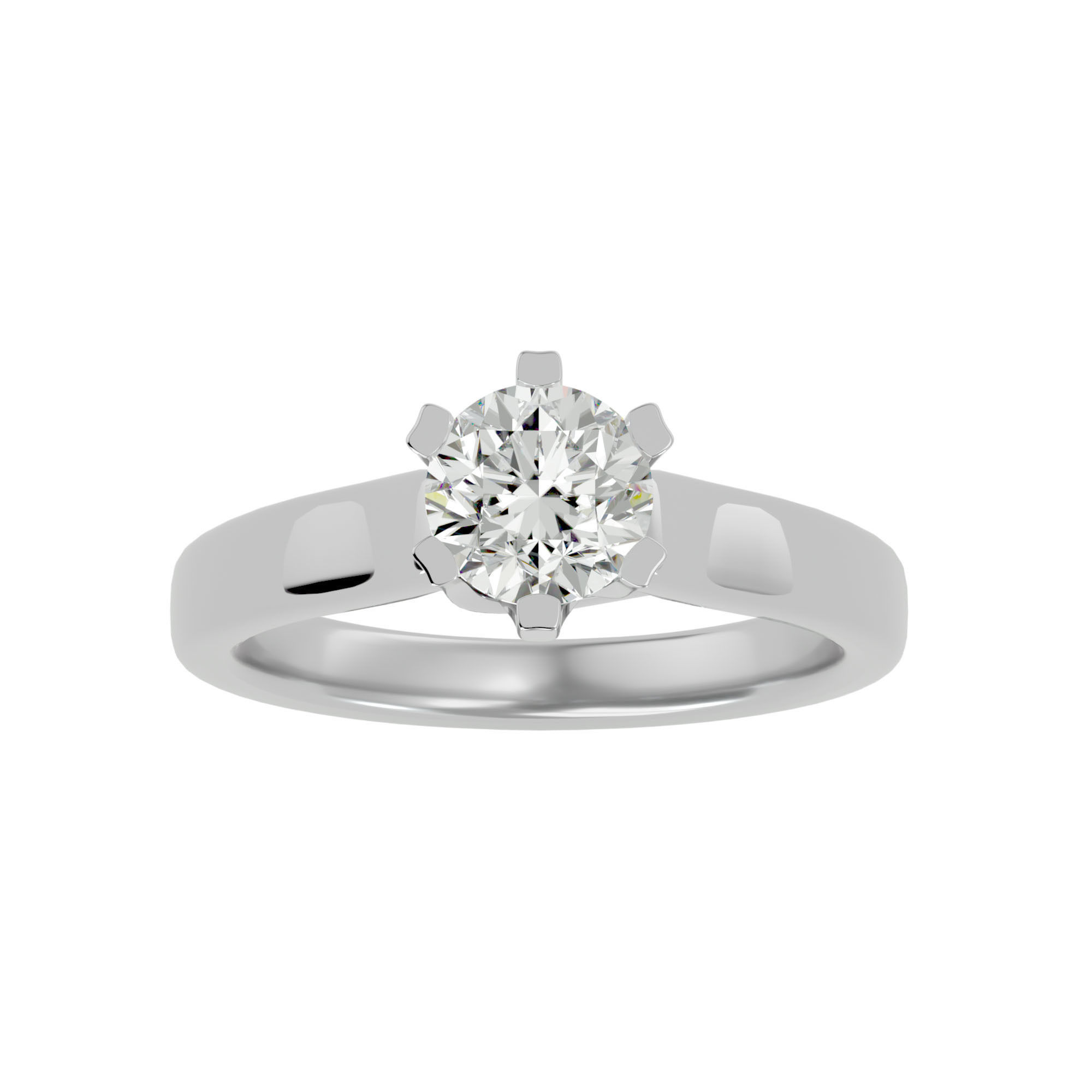 Single Round diamond Women solitaire ring with 360 View 3D print model_3
