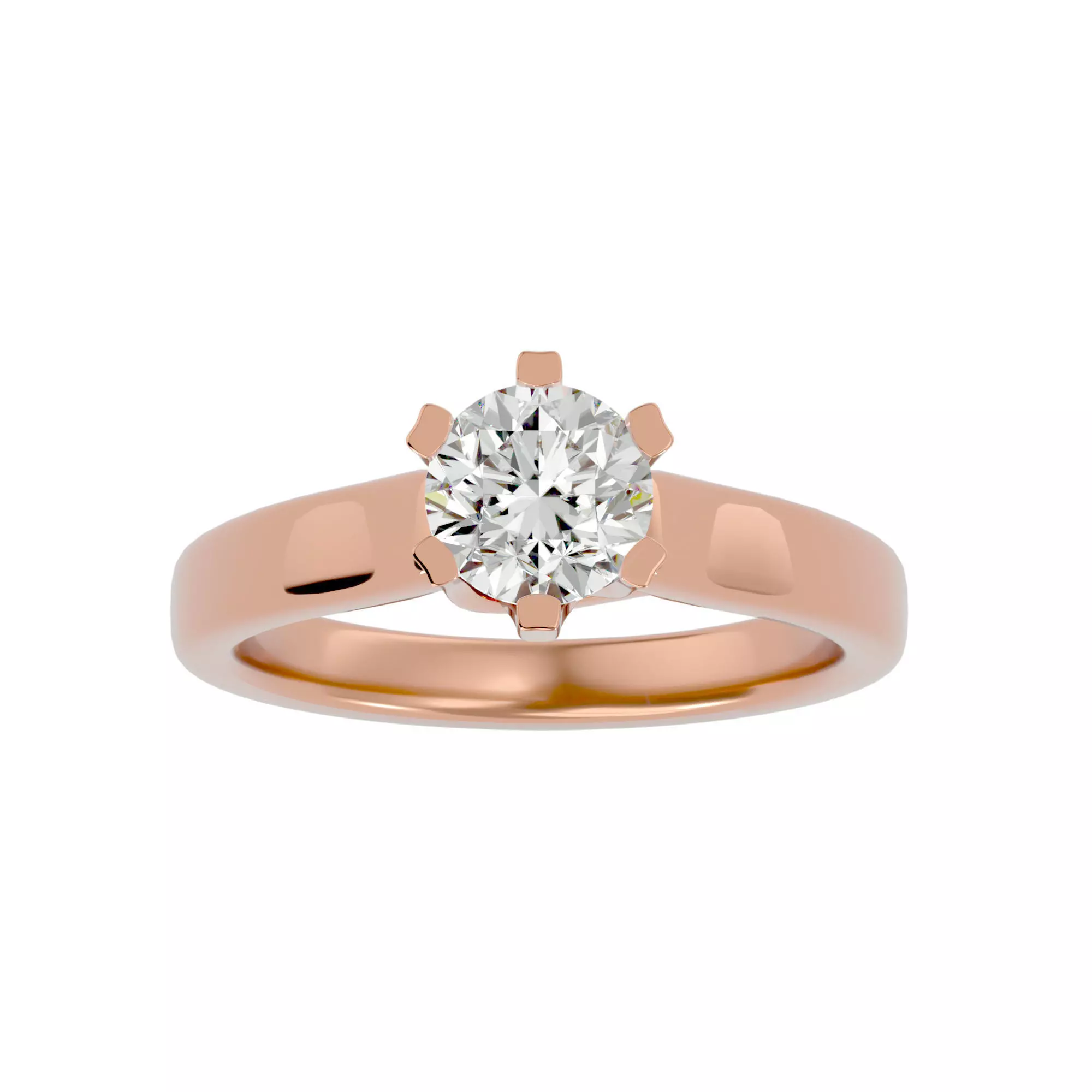 Single Round diamond Women solitaire ring with 360 View 3D print model_0
