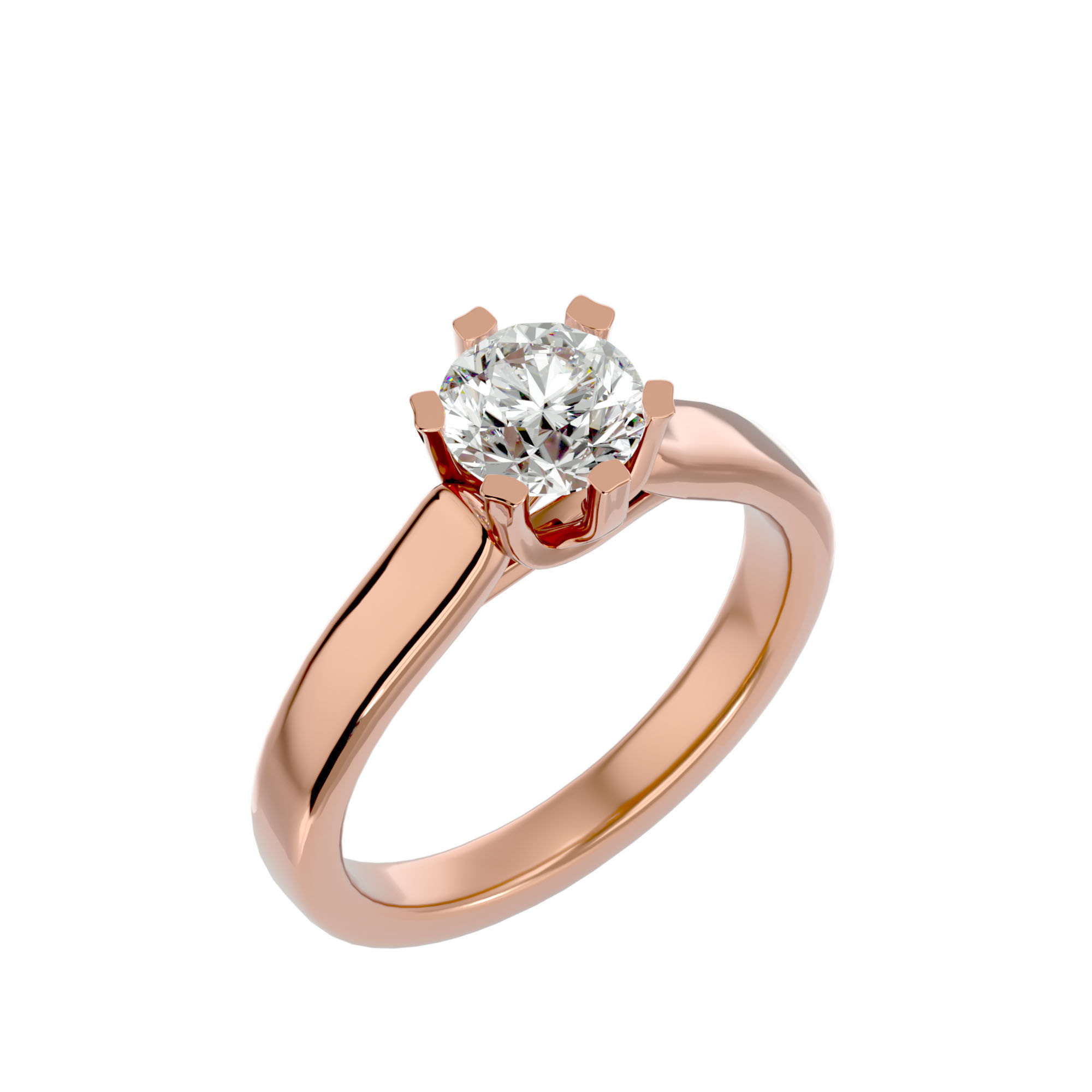 Single Round diamond Women solitaire ring with 360 View 3D print model_12