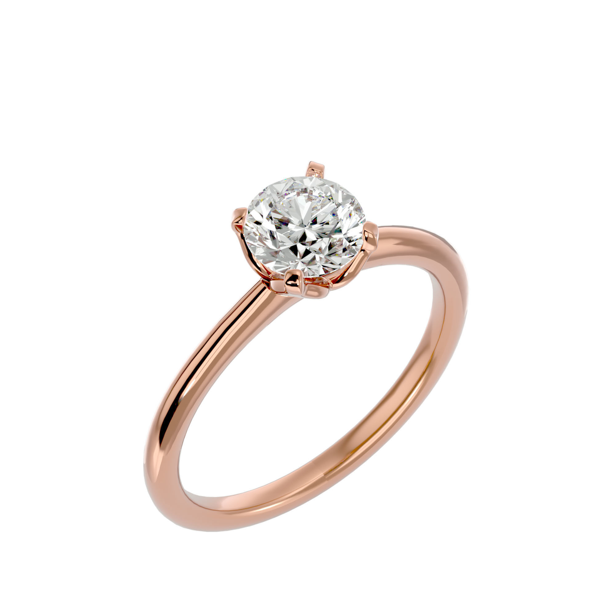 Single Round diamond Women solitaire ring with 360 View 3D print model_13