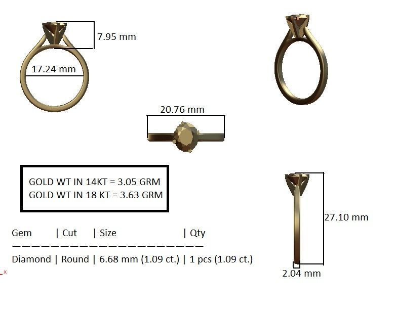 Single Round diamond Women solitaire ring with 360 View 3D print model_4