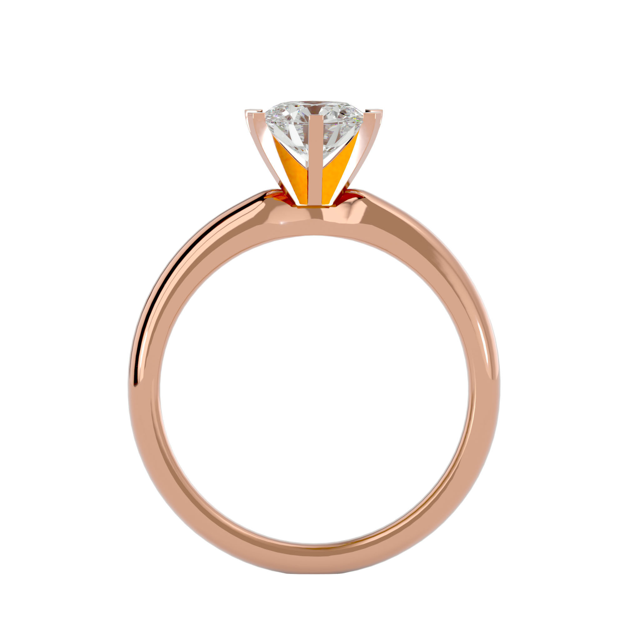 Single Round diamond Women solitaire ring with 360 View 3D print model_7