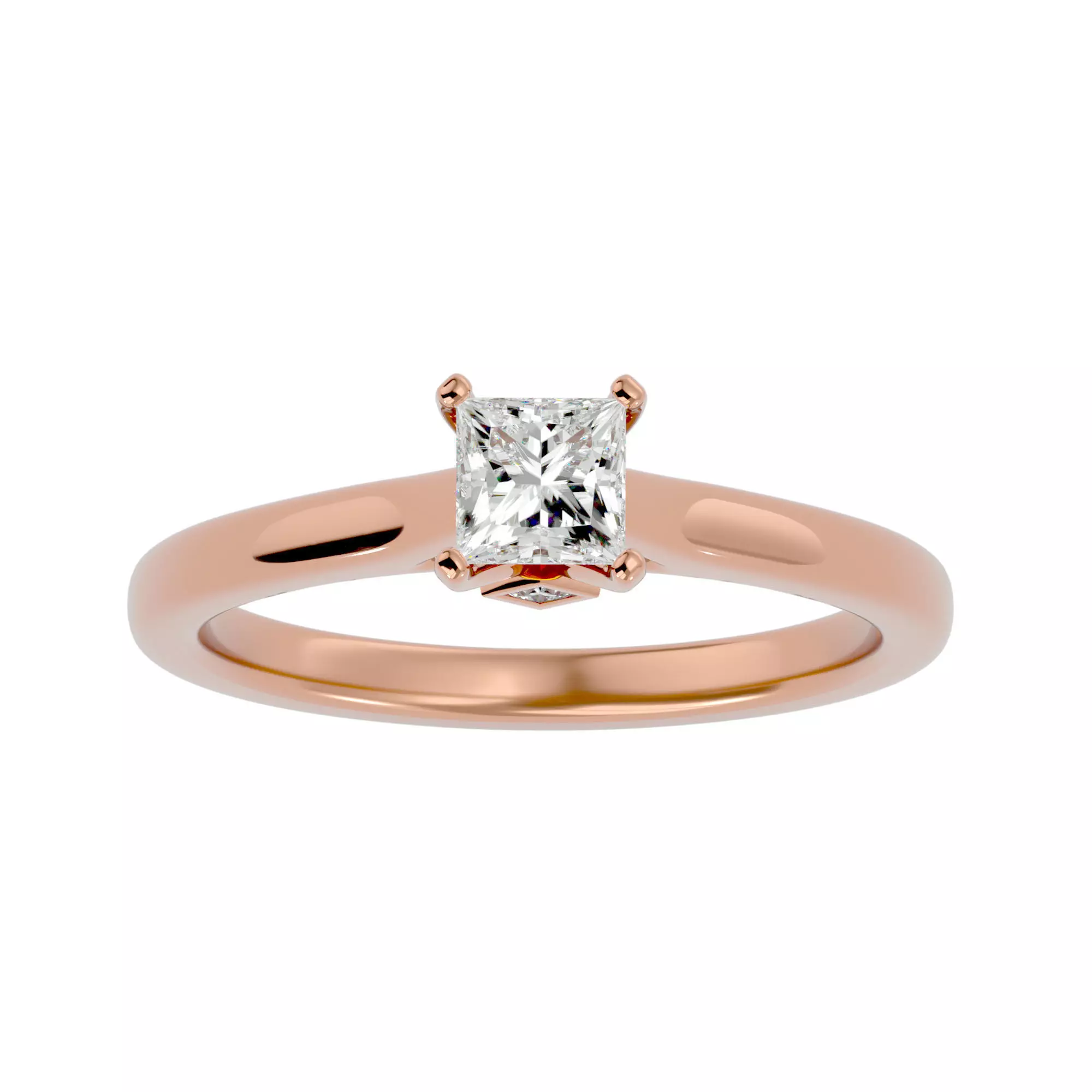 Single Princess diamond Women solitaire ring with 360 View 3D print model_0