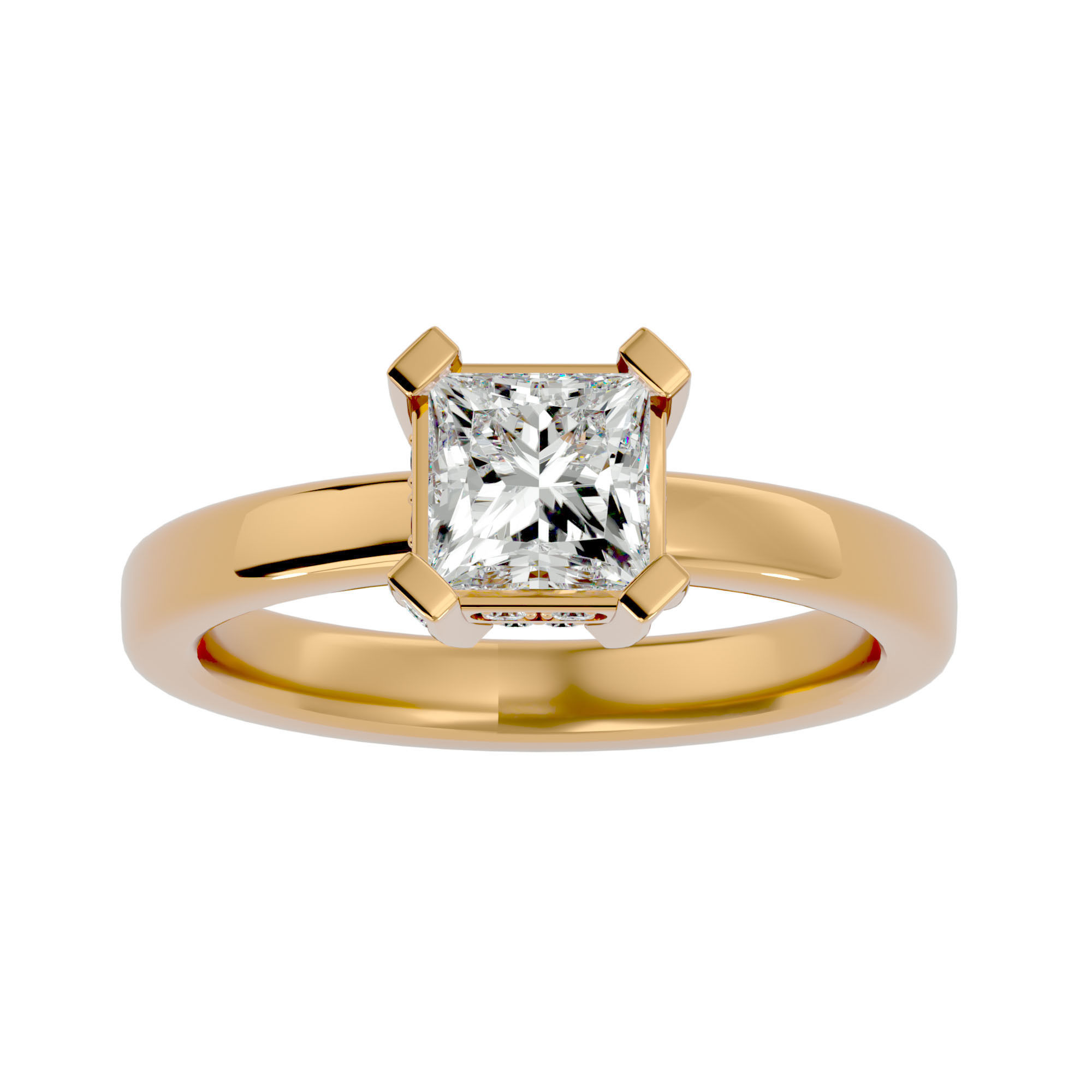 Single Princess diamond Women solitaire ring with 360 View 3D print model_2