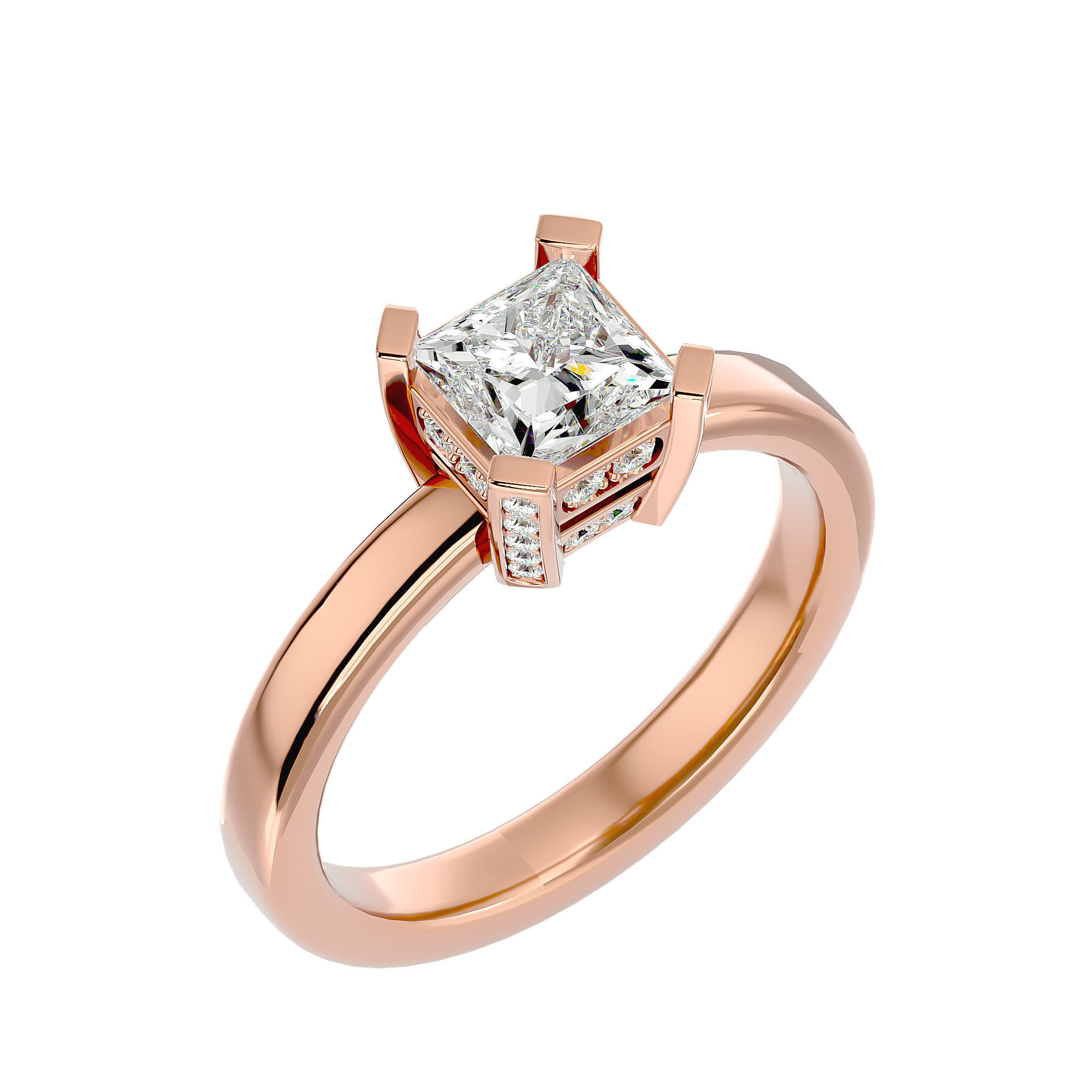 Single Princess diamond Women solitaire ring with 360 View 3D print model_13