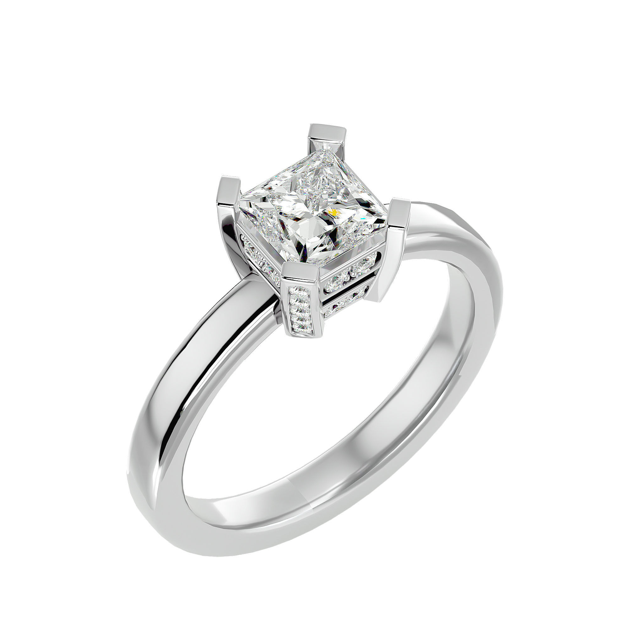 Single Princess diamond Women solitaire ring with 360 View 3D print model_11