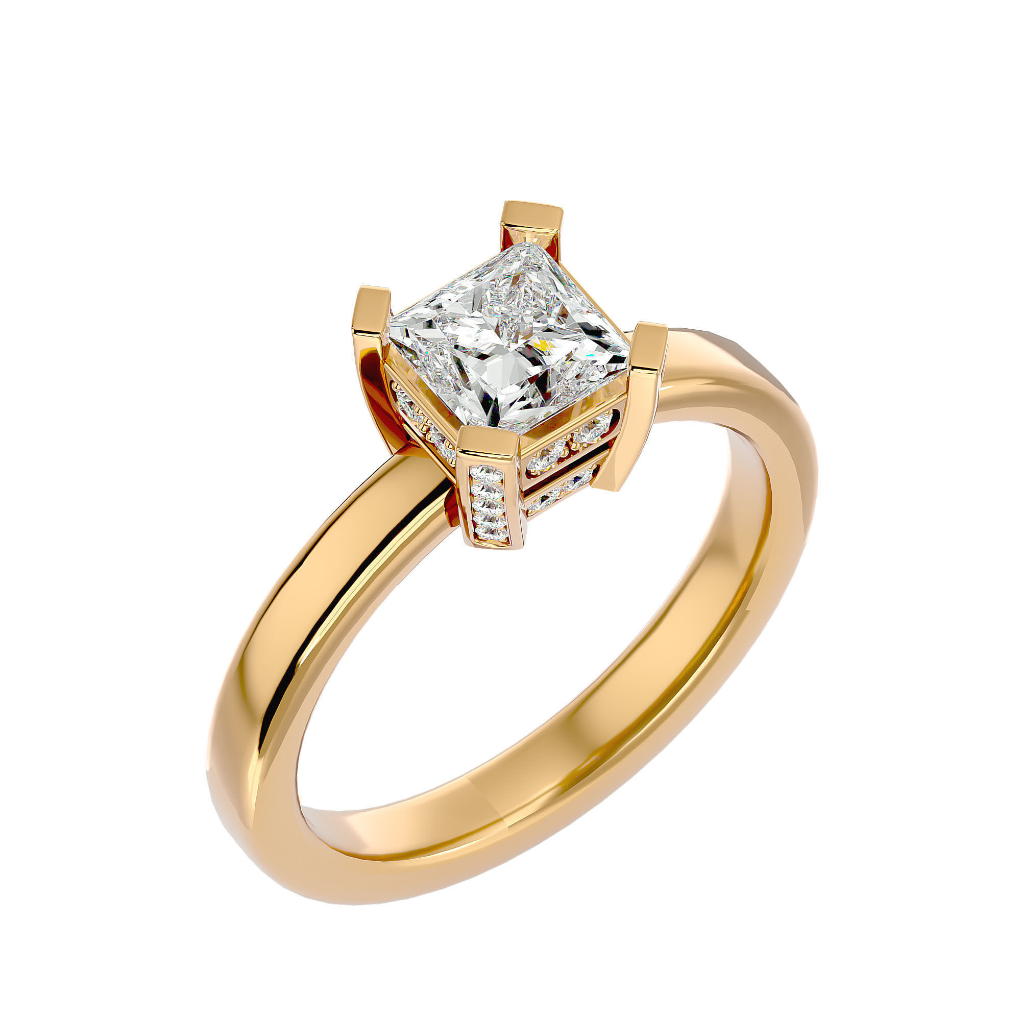 Single Princess diamond Women solitaire ring with 360 View 3D print model_12