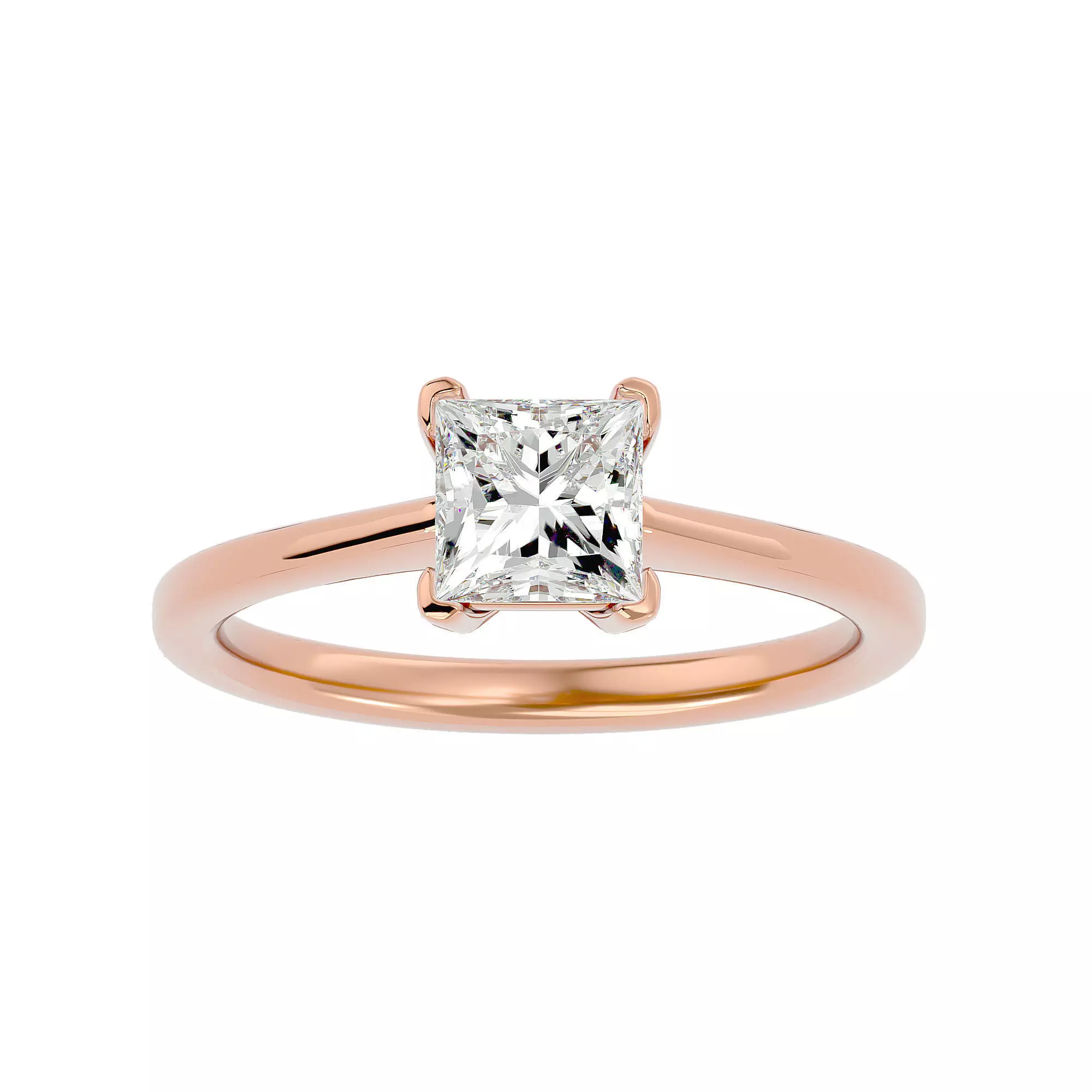 Single Princess diamond Women solitaire ring with 360 View 3D print model_0