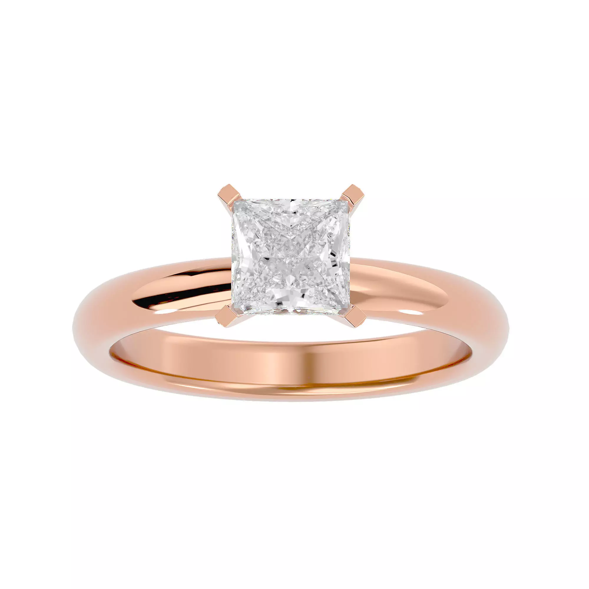 Single Princess diamond Women solitaire ring with 360 View 3D print model_0