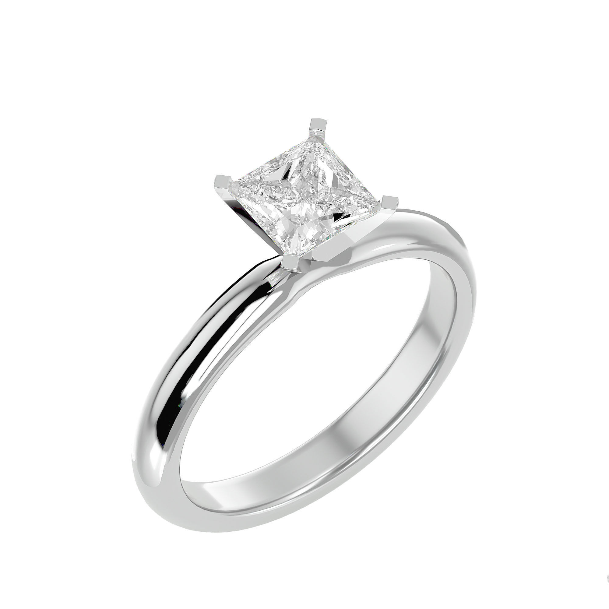 Single Princess diamond Women solitaire ring with 360 View 3D print model_11