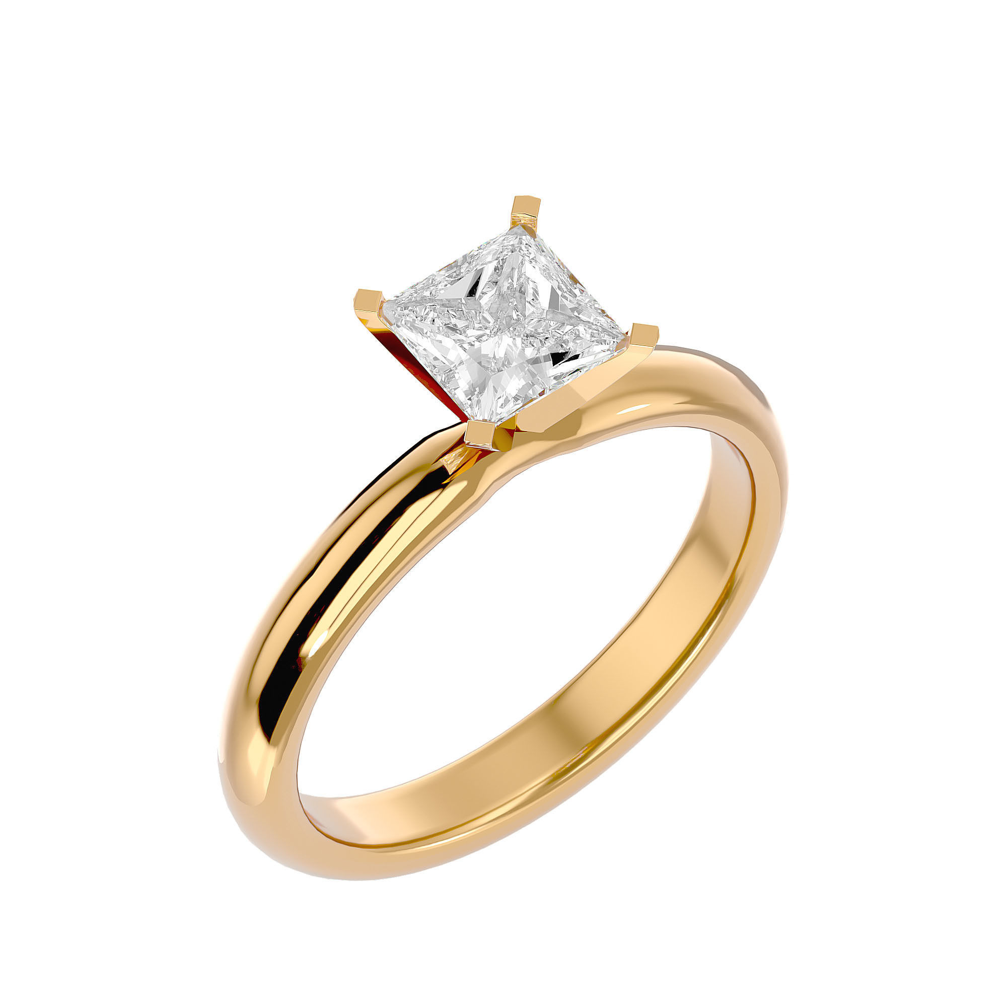 Single Princess diamond Women solitaire ring with 360 View 3D print model_12