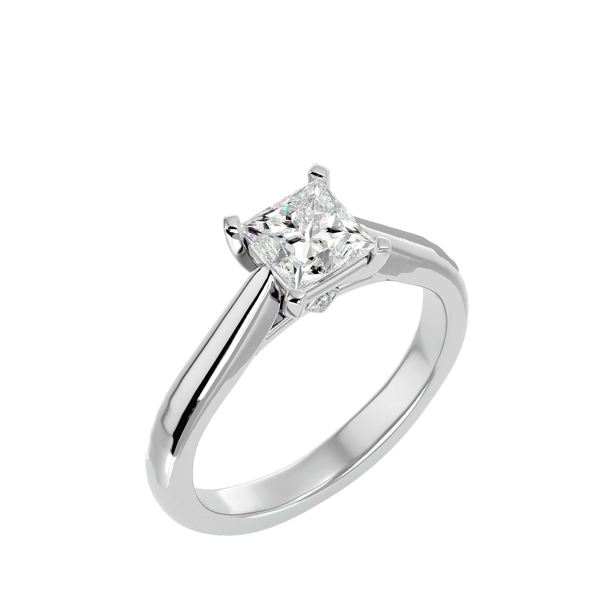 Single Princess diamond Women solitaire ring with 360 View 3D print model_7